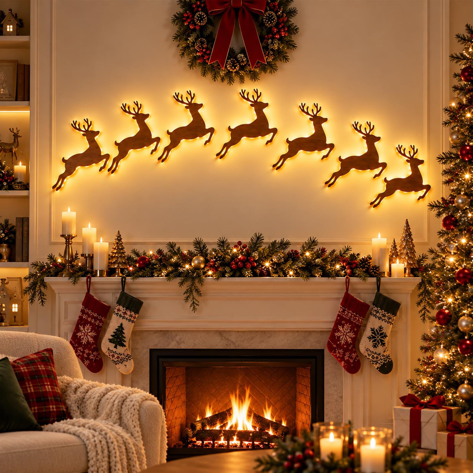 LED Reindeer Wall Decorations, 7PCS Reindeer Christmas Decor，C