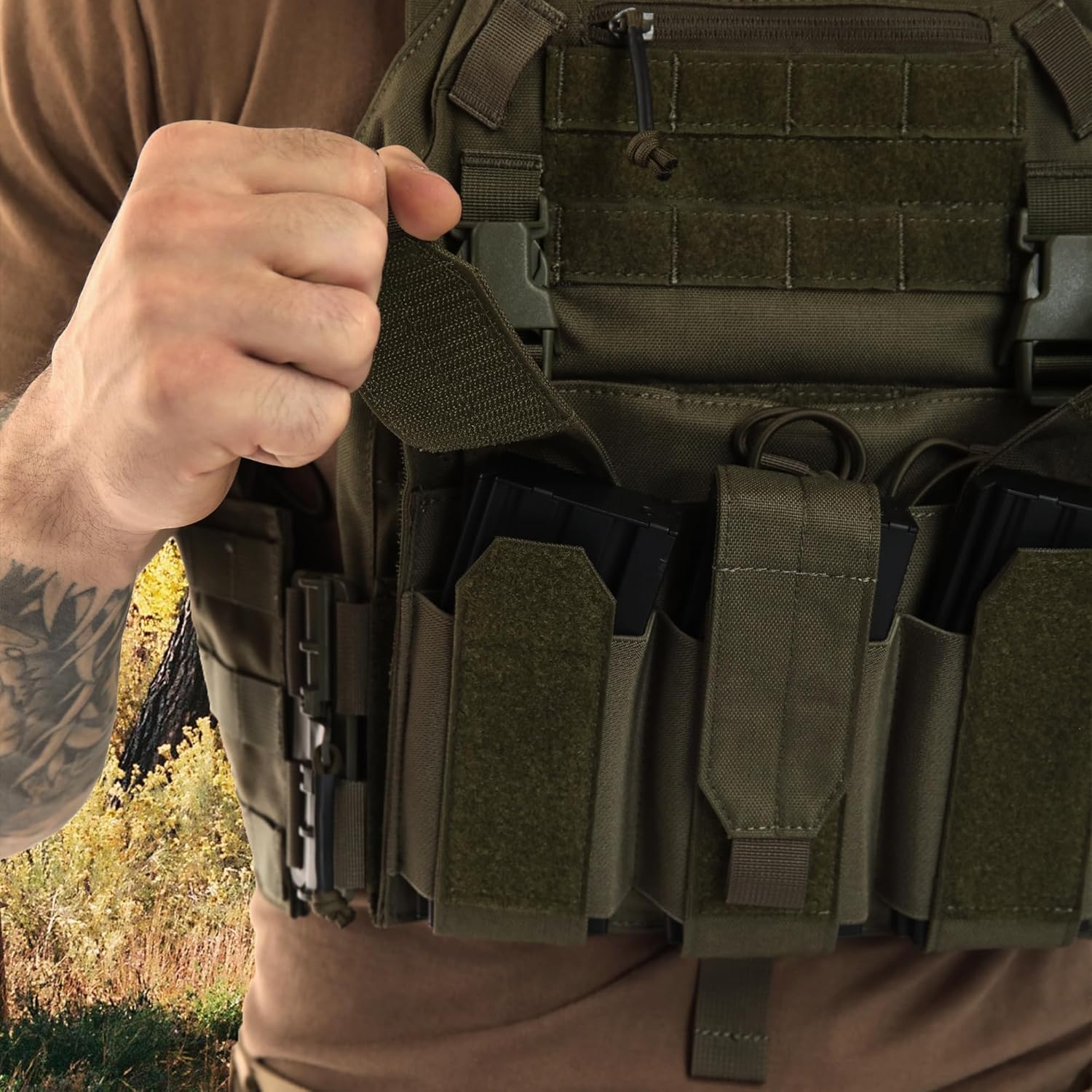 Tactical Molle Vests with Triple mag Pouch and Side Cummerbund Pouches, Quick Release Vests for Men