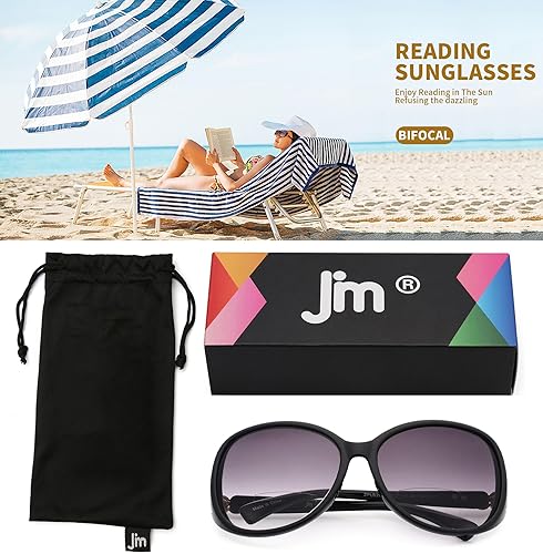 Miniatura 7 de JM Gafas de sol bifocales de lectura para mujer, de gran tamaño, para lectura al aire libre, protección UV400, color negro +4.0