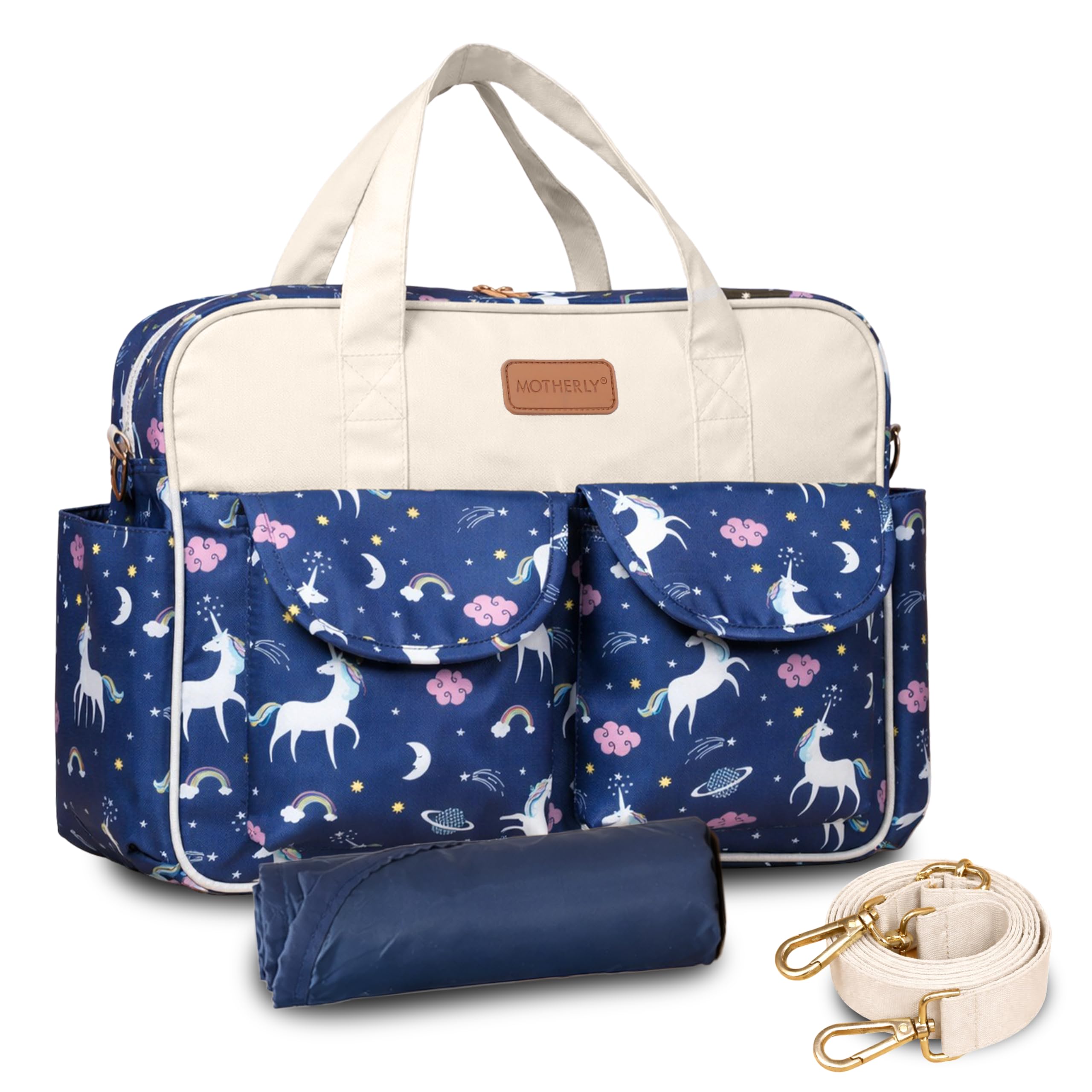 Motherly Grace Tote Diaper Bag for Mothers for Travel with Changing Mat and 6-Month Assurance| Maternity Hospital Bag for Newborn | Water-Resistant Baby Bag for mom-Unicorn Blue-picture-15