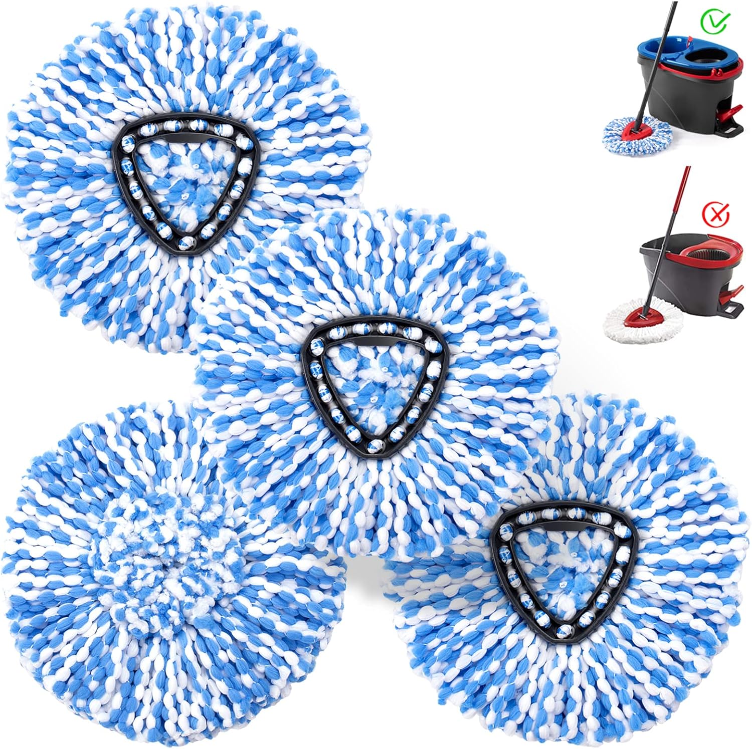 4 Pack Spin Mop Replacement Head Mop Refill Compatible with Ocedar RinseClean 2 Tank
