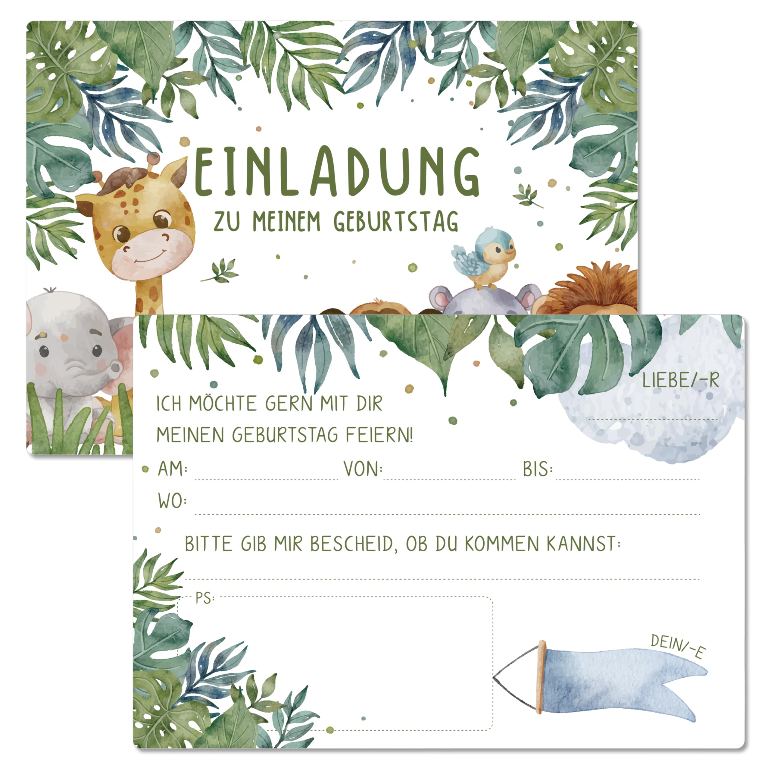 BIROYAL Einladungskarten Kindergeburtstag Mädchen & Junge, 13 Stück Geburtstagseinladungen Mädchen Junge mit Umschlägen, DIN A6-300g Papier, Hochwertige Umschläge, für Kindergeburtstag Party