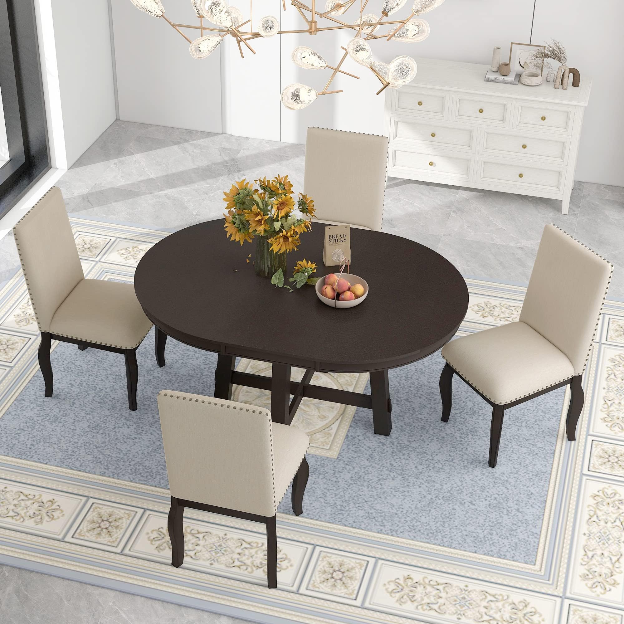 Merax 5 Piece Extendable Round Dining Table Set for 4