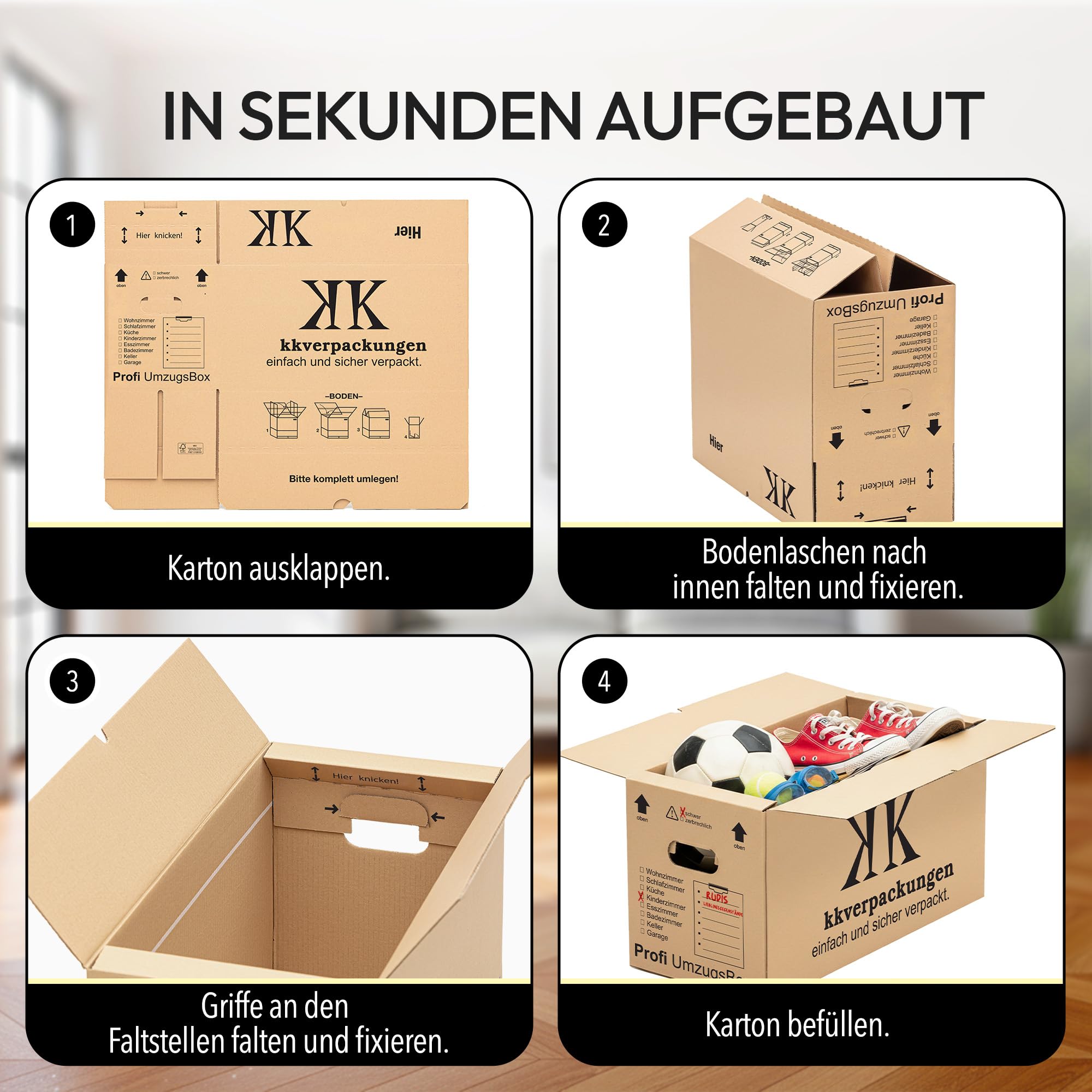 Cartons de déménagement 20 plis | Extra stable et empilable avec double arbre | Base papillon robuste | Capacité de charge élevée | Idéal pour chaque mouvement