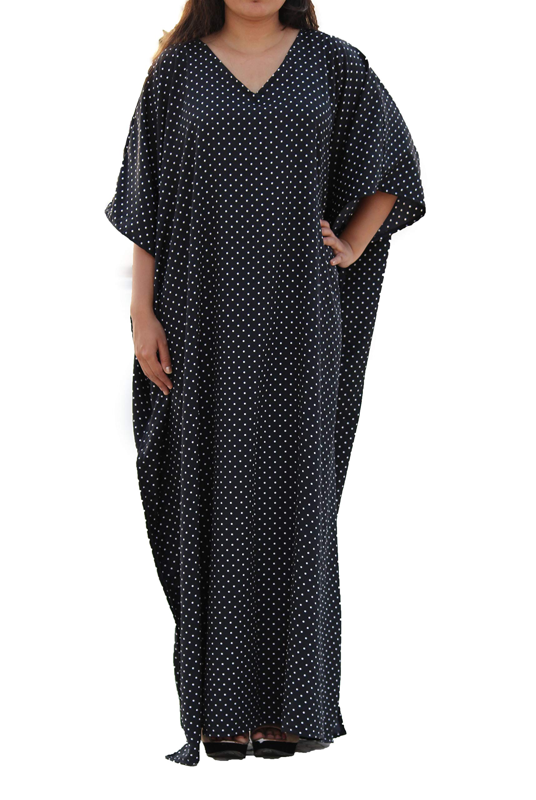 THEBLUEEVEWomen's Loose Kaftan Plus Size Beach Caftan Long Maxi Gown Night Dress