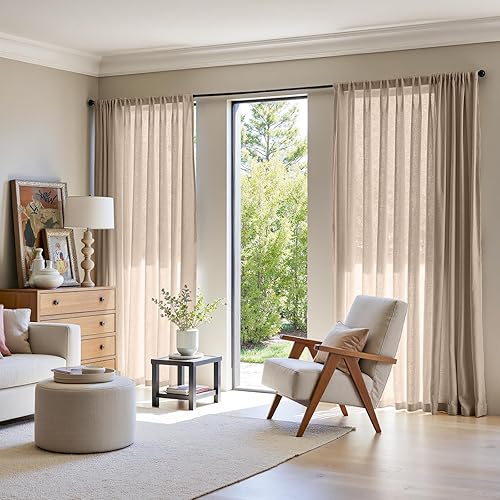Miniatura 3 de jinchan Cortina de lino para sala de estar, 84 pulgadas de largo, extra ancha para divisor de habitación, cortina rústica de granja, bolsillo para