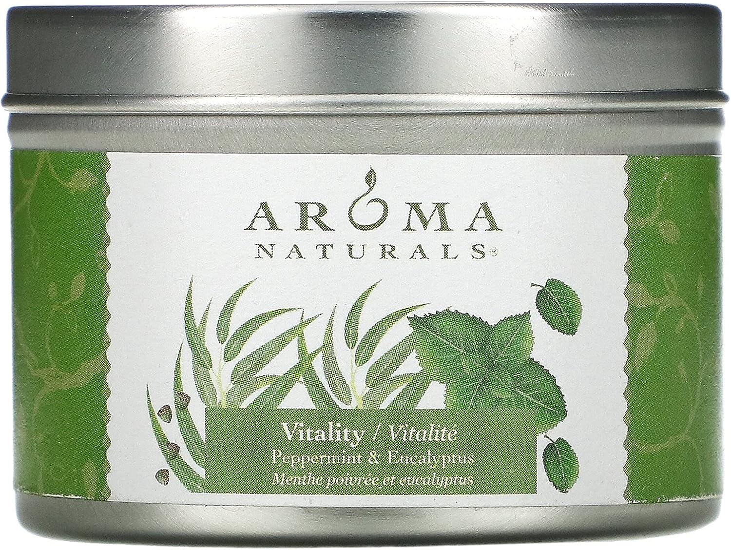 Aroma Naturals Soy VegePure, Travel Tin Candle, Vitality, Peppermint & Eucalyptus, 2.8 oz (79.38 g)