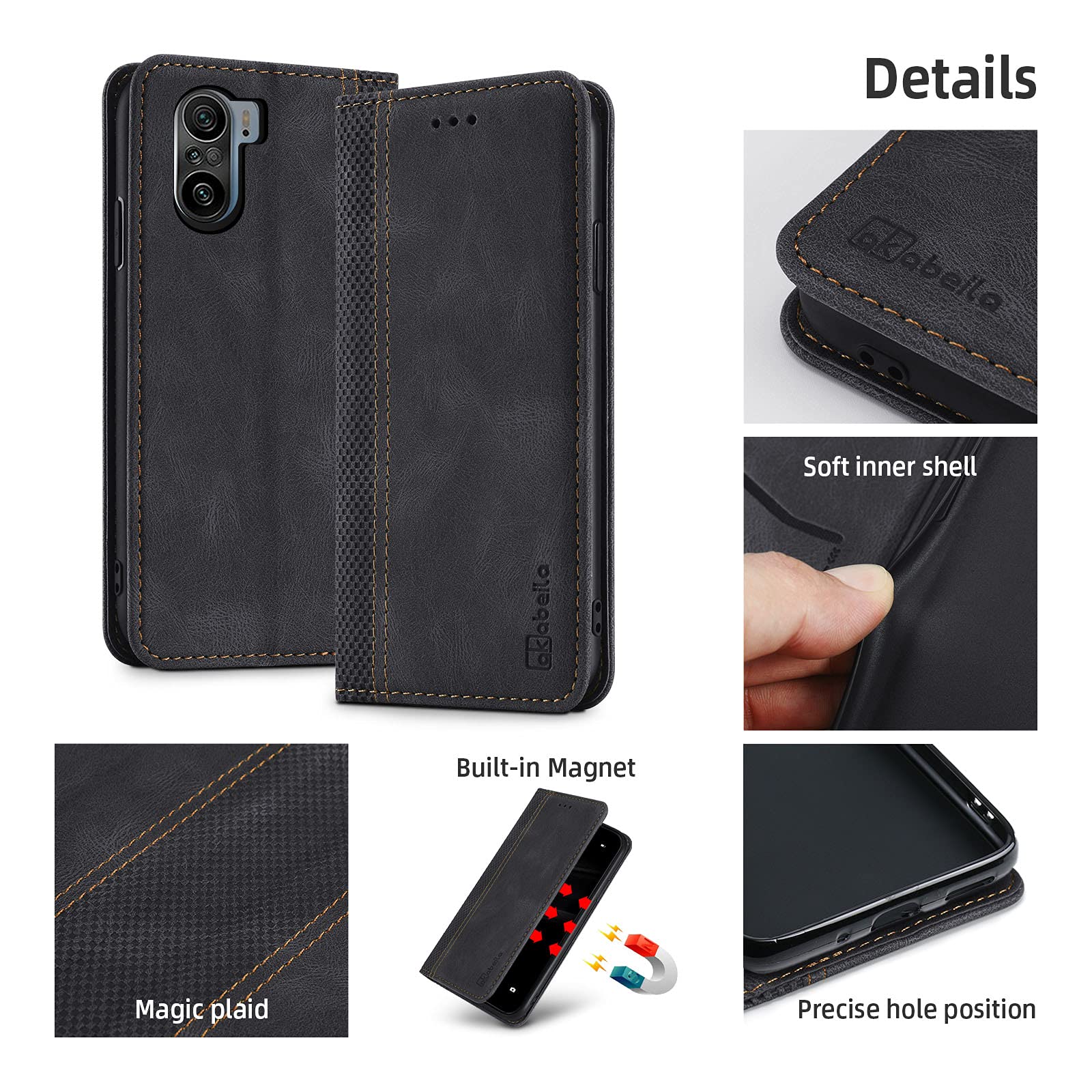 NEINEI Cover Portafoglio Per Xiaomi Poco F3 5G: Custodia In Pelle PU Con Slot Carte E Supporto, Magneti Di Chiusura, Colore Nero - 4