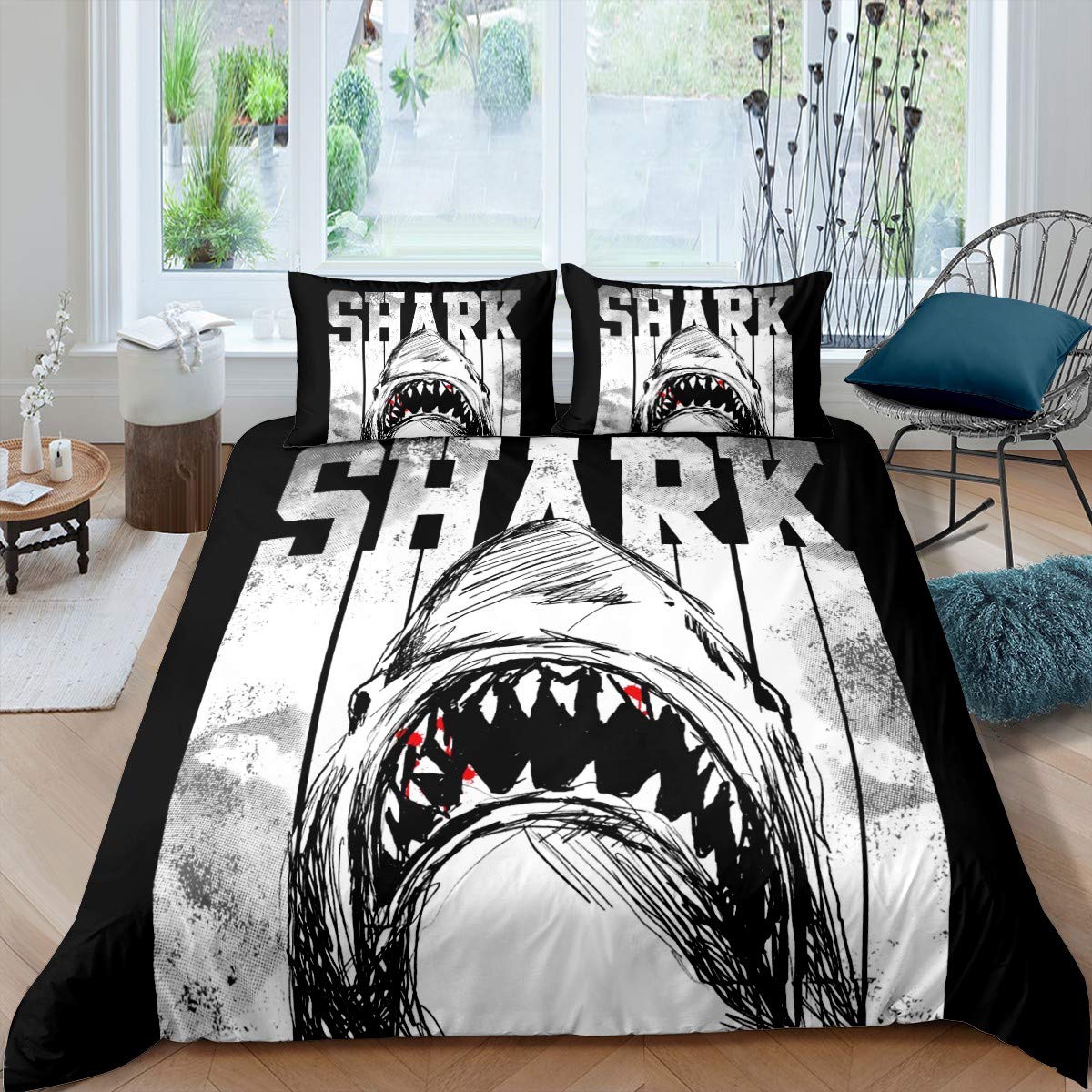 Ensemble de literie requin et monde sous-marin avec couvre-lit doux
