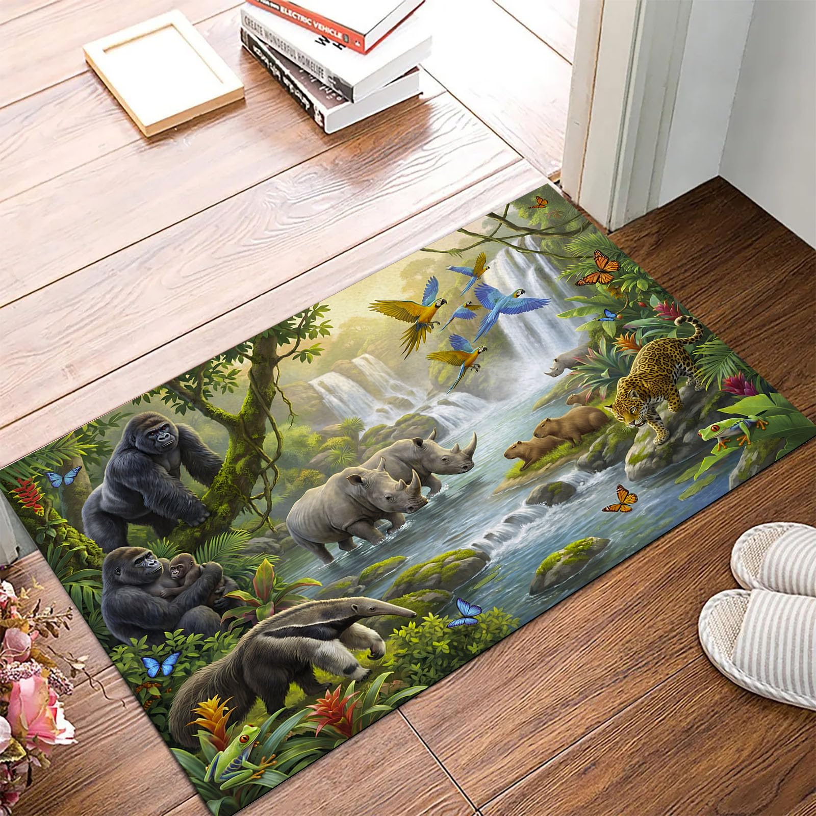 Tapis bienvenue forêt tropicale pour sublimer l'entrée du salon