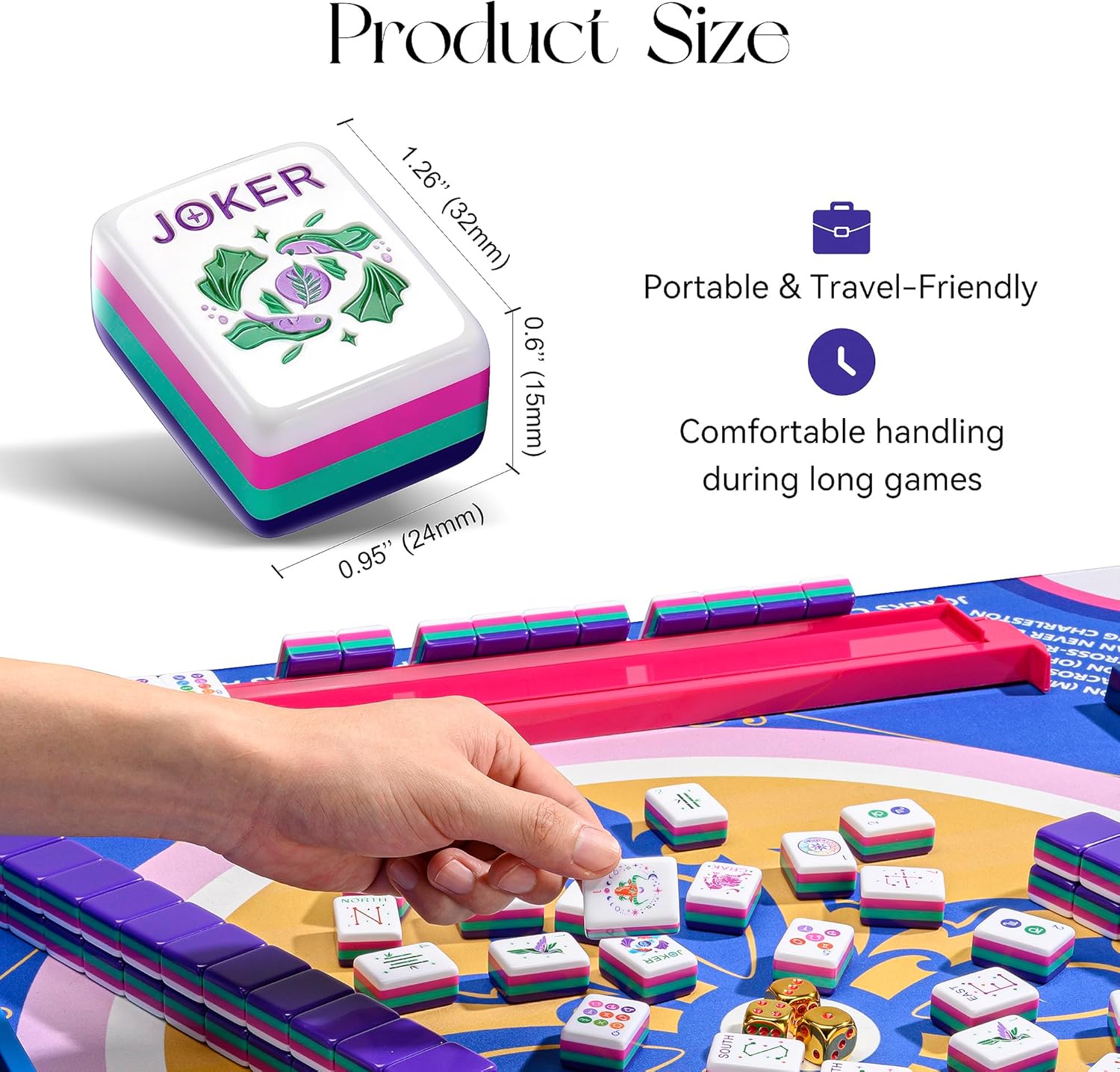 American Mahjong Tile Set – 160 Acrylic Tiles with 4 All-in-One Mahjong Tile Racks & Pushers, 12 Zodiac Designs, 4-Layer Colors, 100 Chips, 3 Golden Dice, Vintage Leather Portable Case