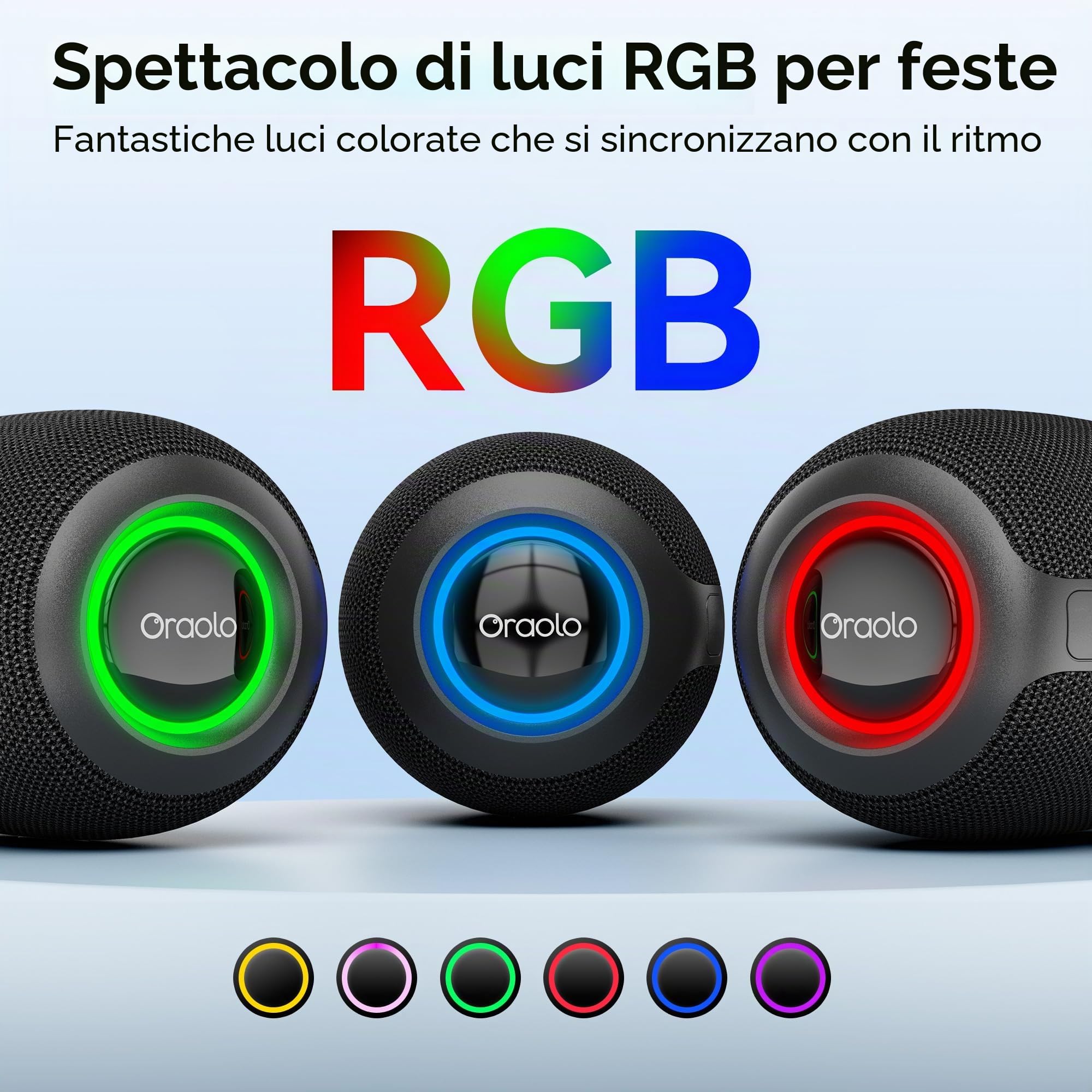 oraolo Cassa Bluetooth Portatile Altoparlante Doccia | 15W Impermeabile Bluetooth 5.4 Extra Bassi Attivi Chiamata Vivavoce per Casa Esterno Doccia