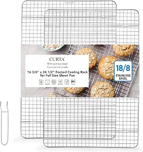 CURTA 2 Pack 16.8 x 24.4 Inch Chef Cooling Racks, NSF Listed, 18/8 Stainless Steel, Oven Safe, Commercial Grade