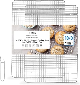 CURTA 2 Pack 16.8" X 24.4" Chef Cooling Rack,NSF Listed 18/8 Stainless Steel Oven Safe Grid Wire Cookie Cooling Racks for Baking & Cooking - Commercial Grade with Lifting Handl