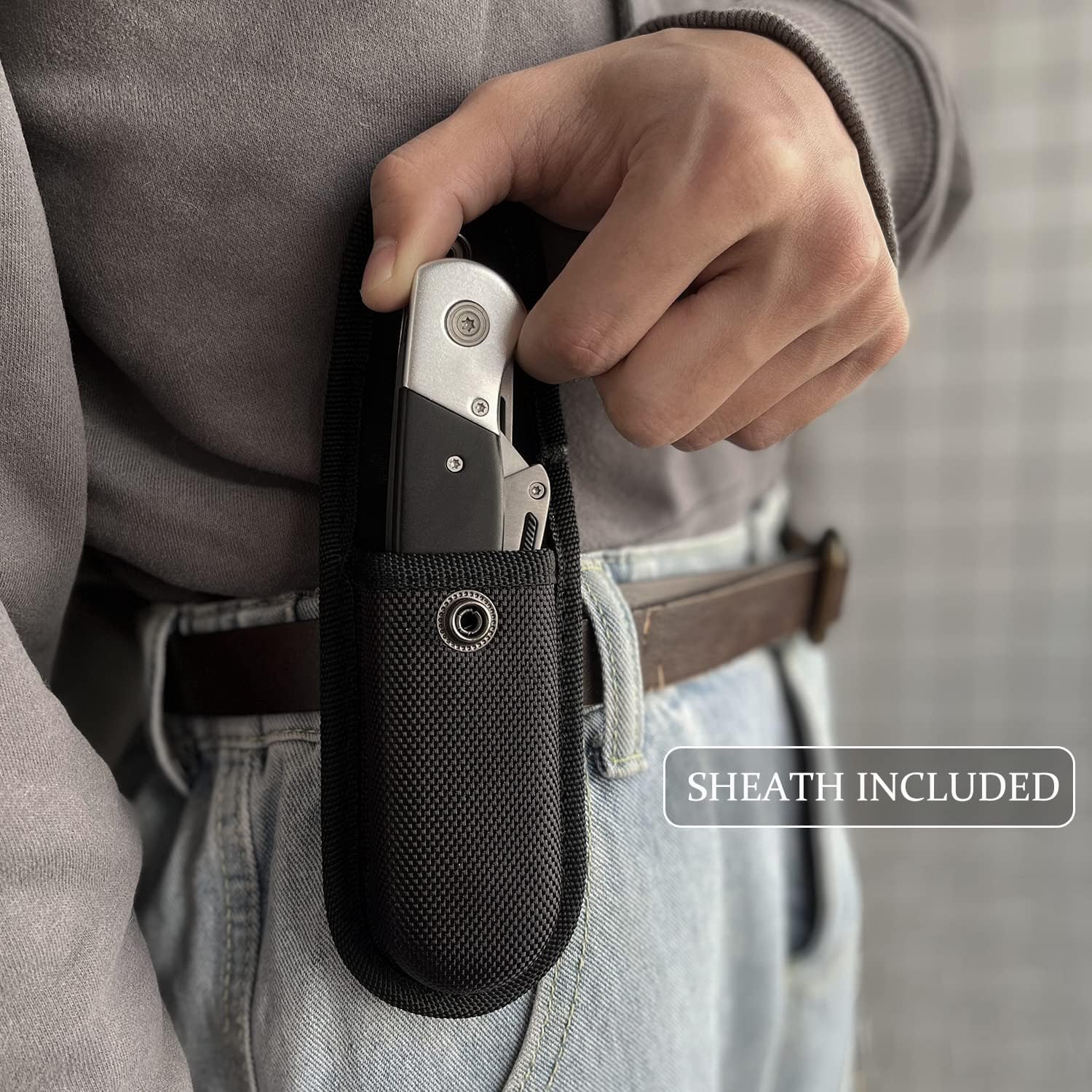 Folding Utility Knife with Sheath and 10 Razor Blades, Heavy Duty Box Cutter Knife with Dual Blades, Construction Knifes Electrician Knife for Carpet Cardboard Work, Pocket Knives Set Gift for Men
