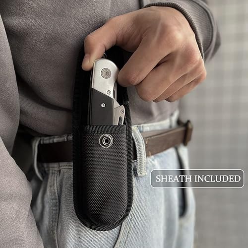 Miniatura 5 de Cuchillo utilitario plegable con funda y 10 cuchillas de afeitar, cuchillo cortador de caja resistente con cuchillas dobles, cuchillos de