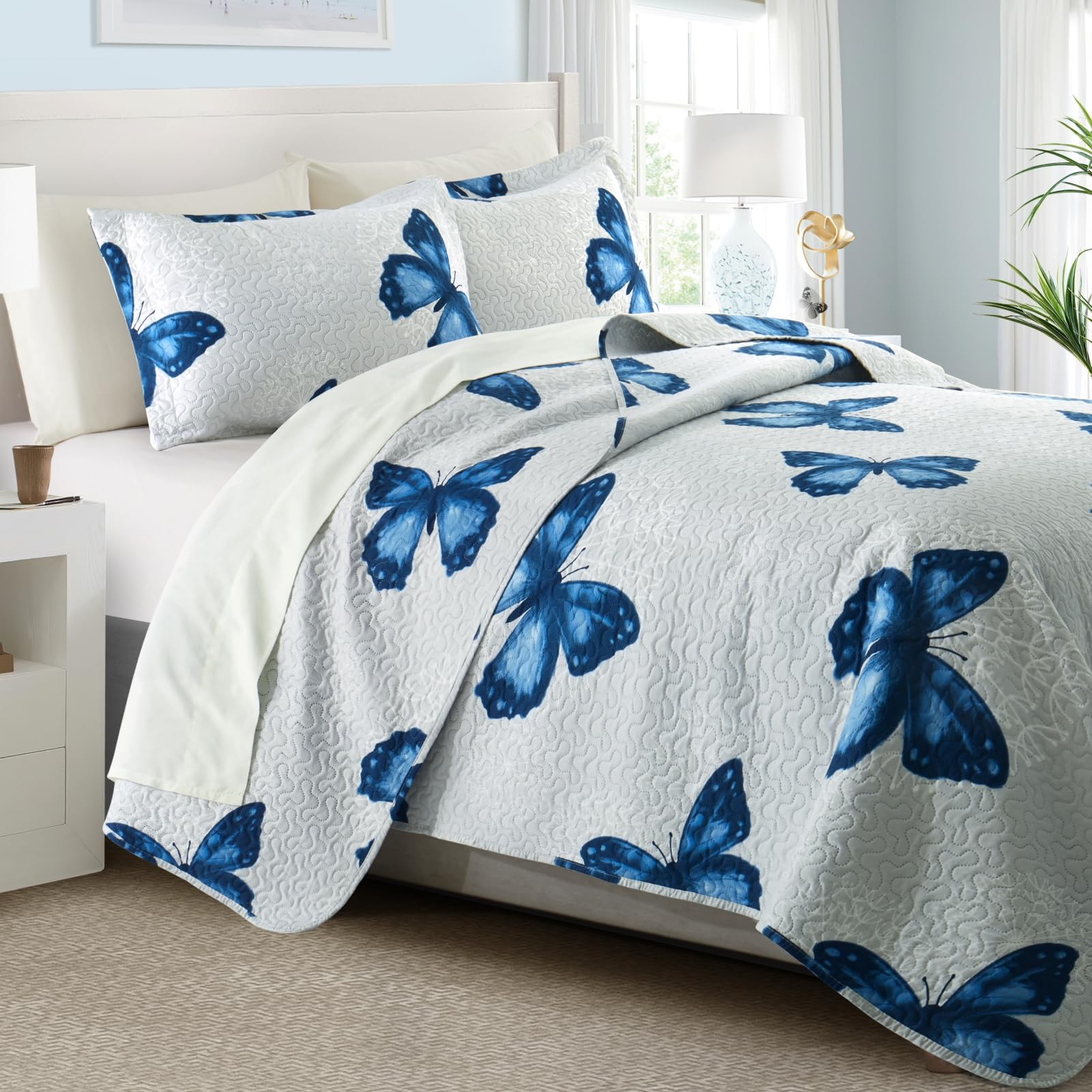Parure de lit anti-froissement en microfibre bleue hypoallergénique pour chambre de fille