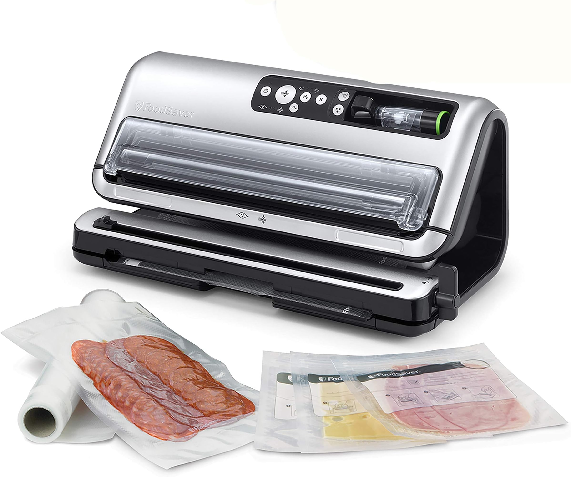 FoodSaver Food Vacuum Sealer Machine, Fully Automated with Roll Storage & Bag Cutter, Includes Assorted Vacuum Bags, FFS006