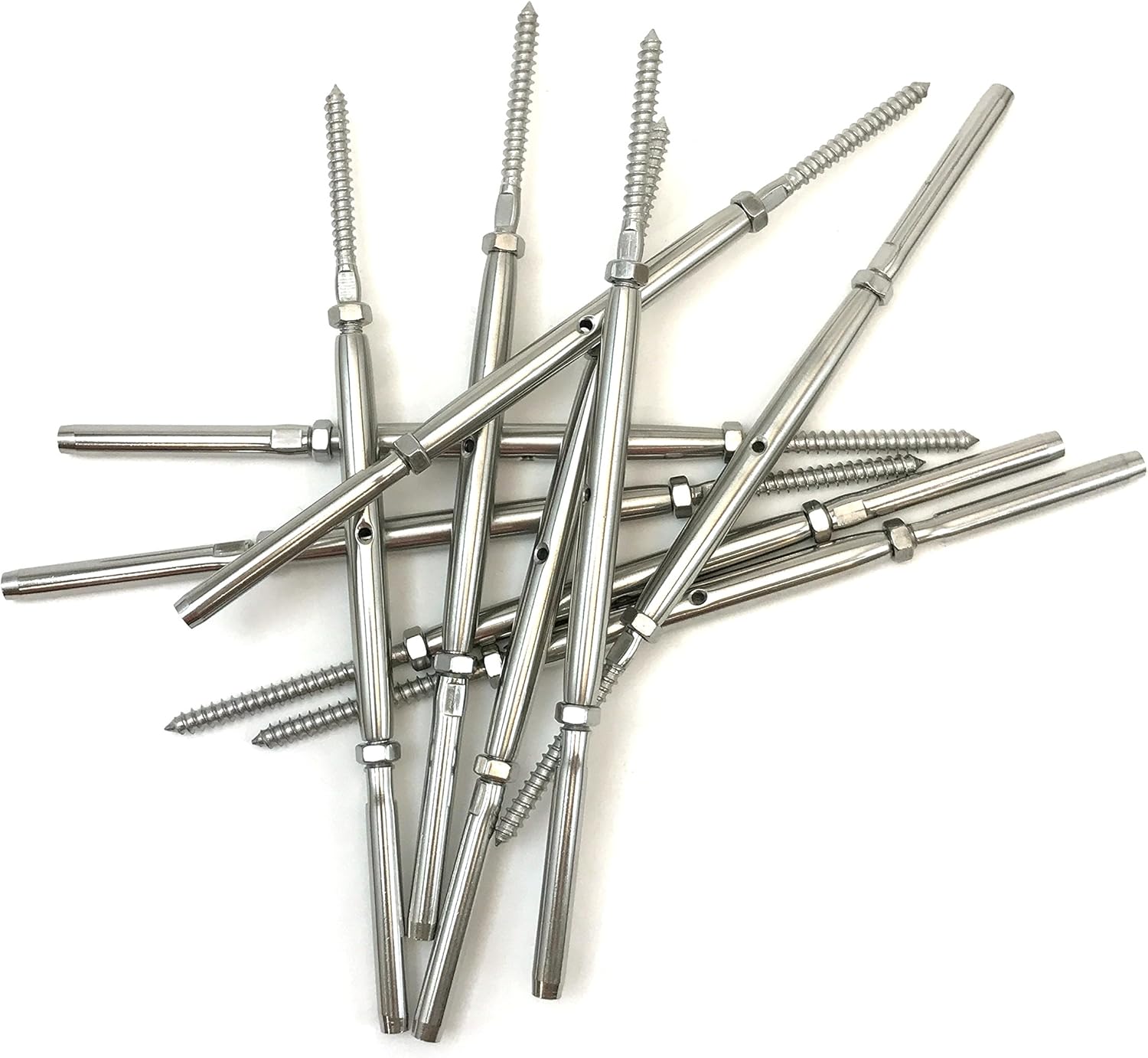 Panorama Swage Turnbuckle Tensioner with Lag Screw for 1/8 Cable Deck Railing System, Stainless Steel T316 Marine Grade (Lot of 10)