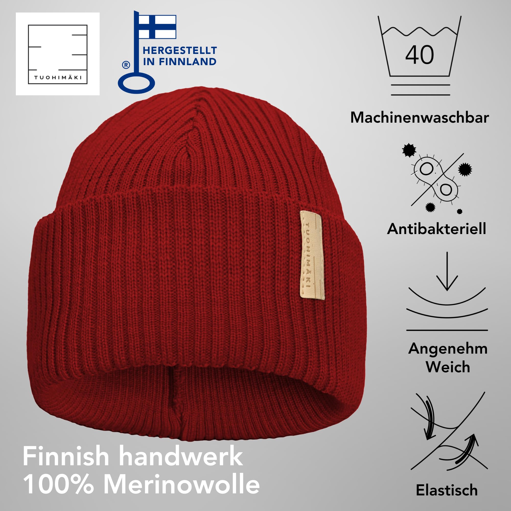 Fisherman - Gorro de lana merino para hombre y mujer, color rojo