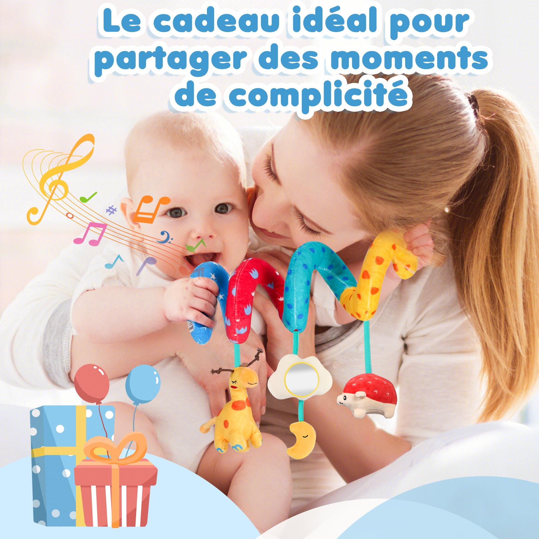 URMYWO Spirale d'Activité Bébé - Arche d'Éveil avec Jouet Sensoriel aux Contrastes Noir et Blanc, à Accrocher sur la Poussette, Le Lit ou Le Siège Auto pour Stimuler la Motricité - Idéal 0-6 Mois