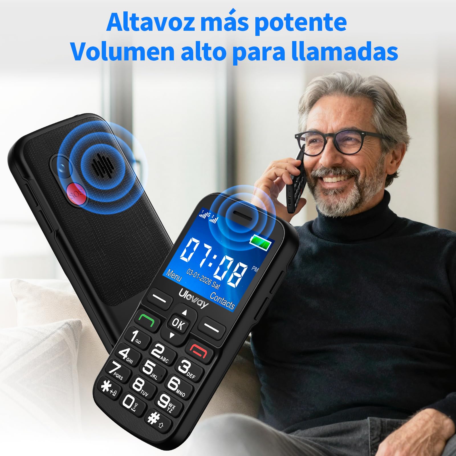 4G Teléfono Móvil para Personas Mayores con Teclas Grandes, Grande de 2,4 Pulgadas, Fácil de Usar Celular para Ancianos con Volumen Alto, Llamada Rápida, Botón SOS, Sistema Sencillo, Base Cargadora