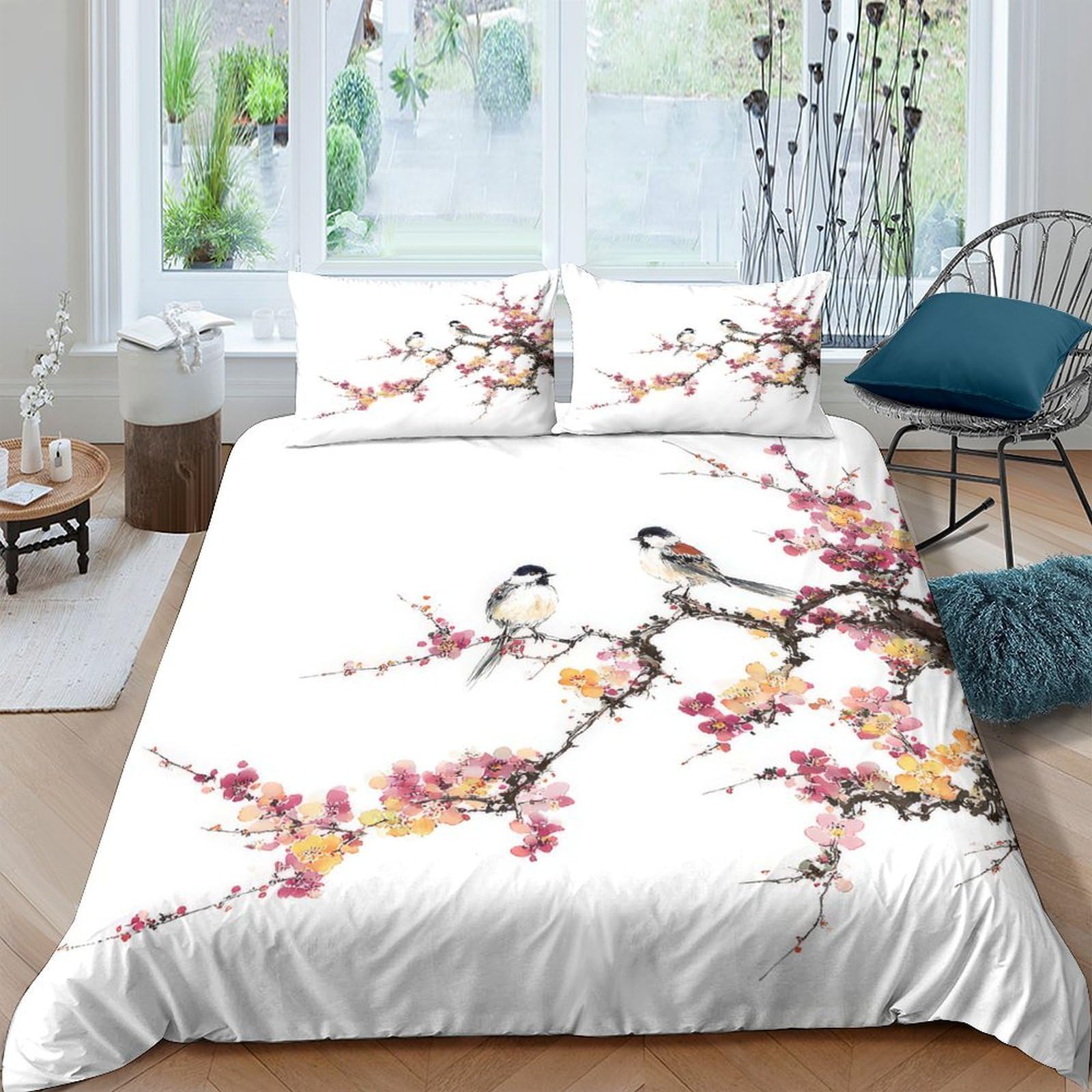 Ctjqhvkz Style-3 3D Printed Plum Blossom Fitted Sheet Microfiber Soft Swallow Bird Bed Cover For Bedroom Dorm Mattress Protection Decor Single（135X200cm）