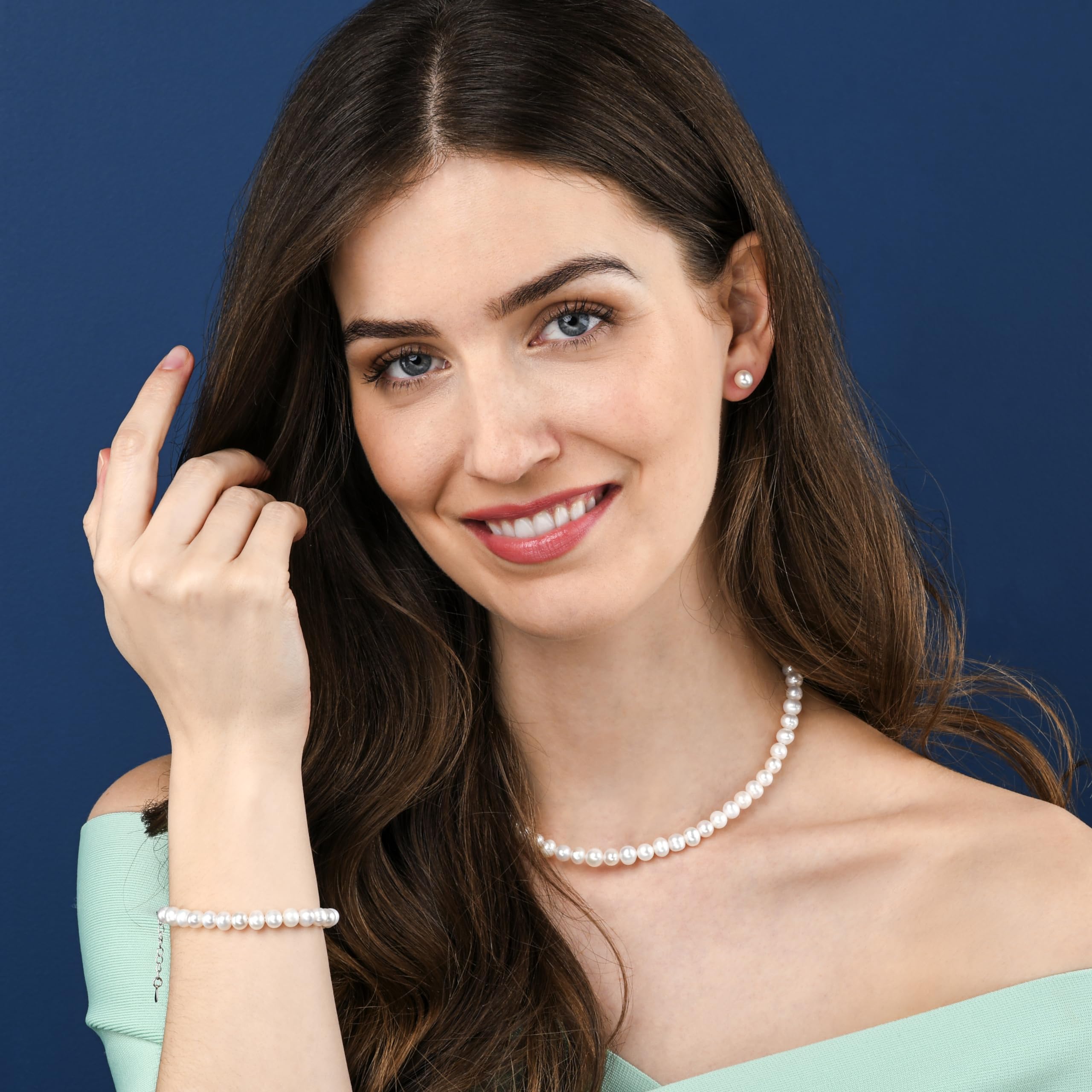 namana 925 Sterling Silber Süßwasserperlen-Armband für Damen und Mädchen, Silber-Perlenarmbänder für Frauen mit 7 mm runden natürlichen Zuchtperlen, Perlenschmuck mit Schmuckgeschenkbox
