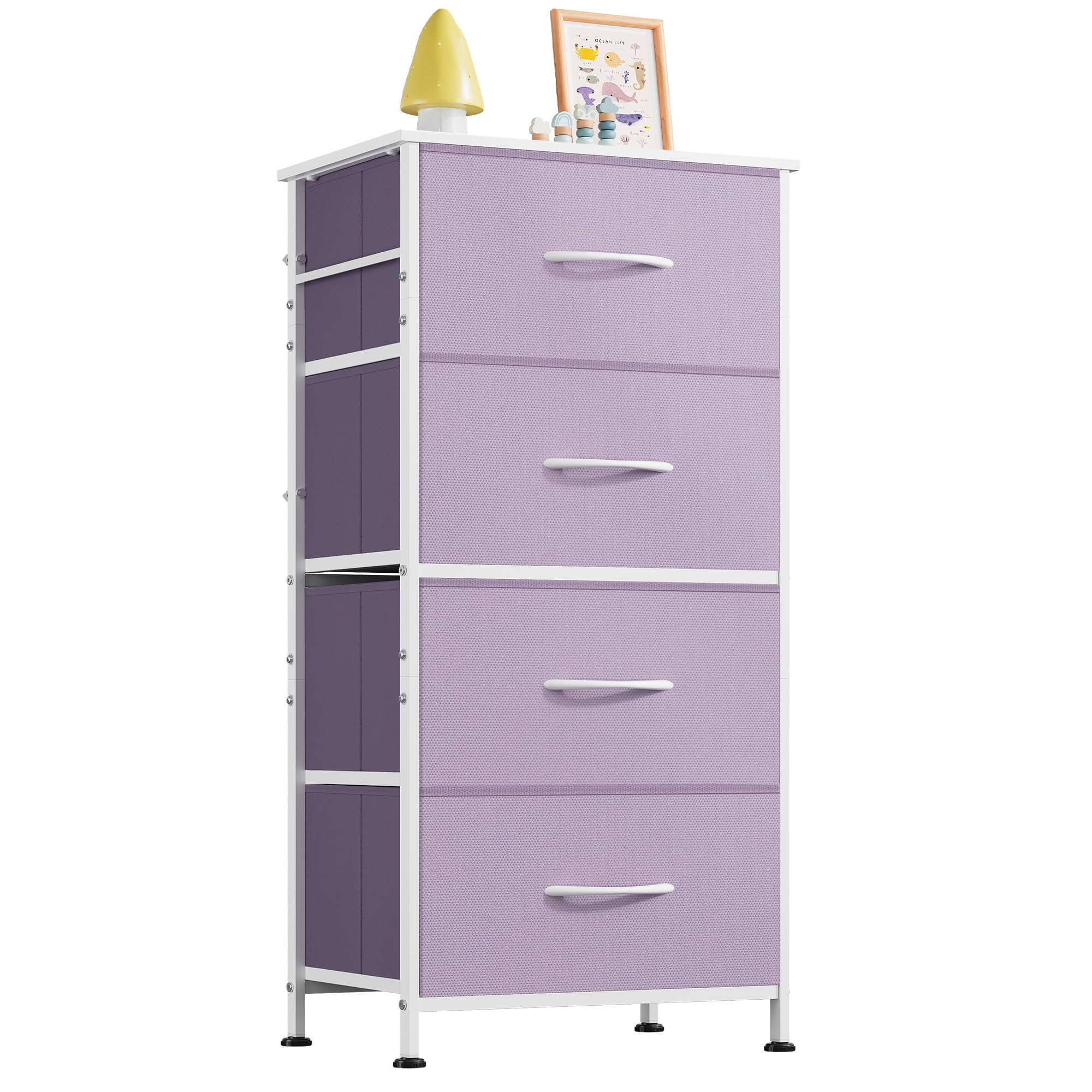 WLIVE Small Dresser Nightstand for Bedroom, 4 Drawers, Purple