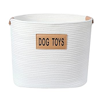 Midlee Rope Dog Toys Basket with Leather Handles