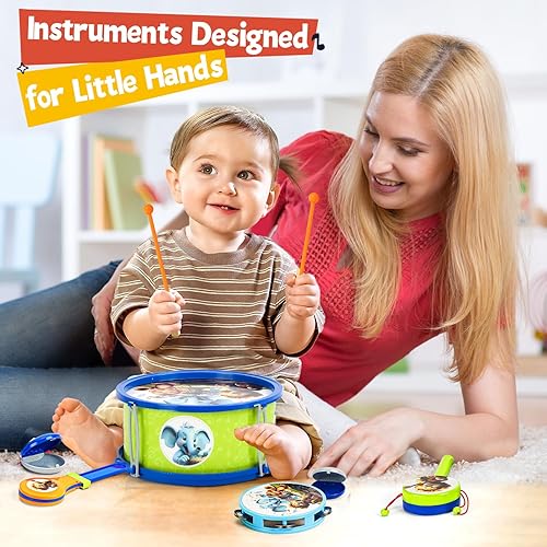 Miniatura 7 de TOY Life Instrumentos musicales para niños pequeños, juguetes para niños, maracas para niños, pandereta, instrumentos para bebés de 12 a 18 meses,