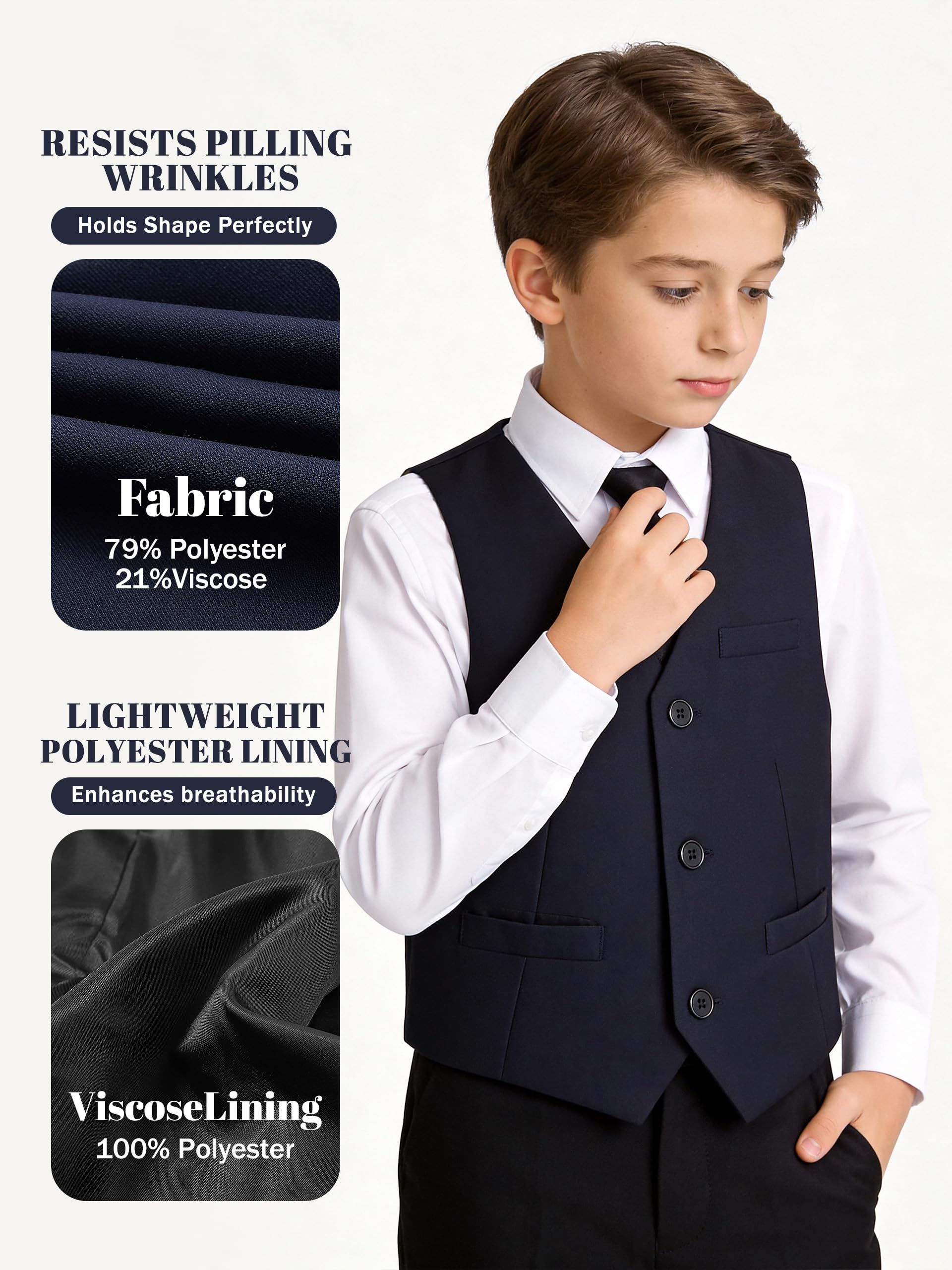 LOLANTA Chaleco de Traje para Niño, Completamente Forrado, Chaleco Formal para Bodas, Bautizos y Comuniones– Talla 7 a 14 Años