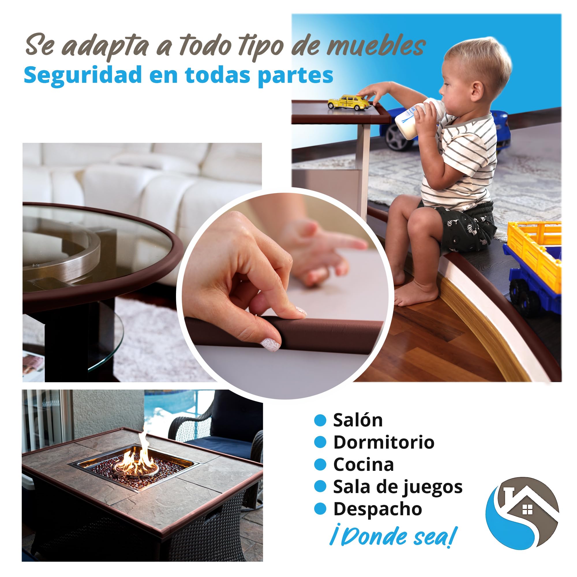 Protectores de Bordes para Muebles | Cojín de Espuma Protectora de 4,8 m | Juego de Impermeabilización para Bebés y Niños No tóxico y Seguro para Mesa, Chimenea, Encimera | Marrón
