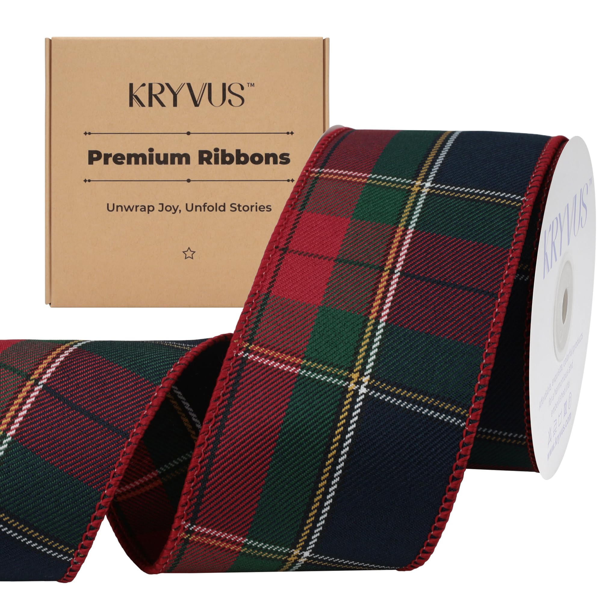 Kryvus Tartan Plaid Christmas Ribbon, 64MM x 9M Tartan Ribbon with Wired Edge, Perfect for Gift Wrapping, Wreath, Home & Christmas Decorations (Red/Green/Blue) — image 1