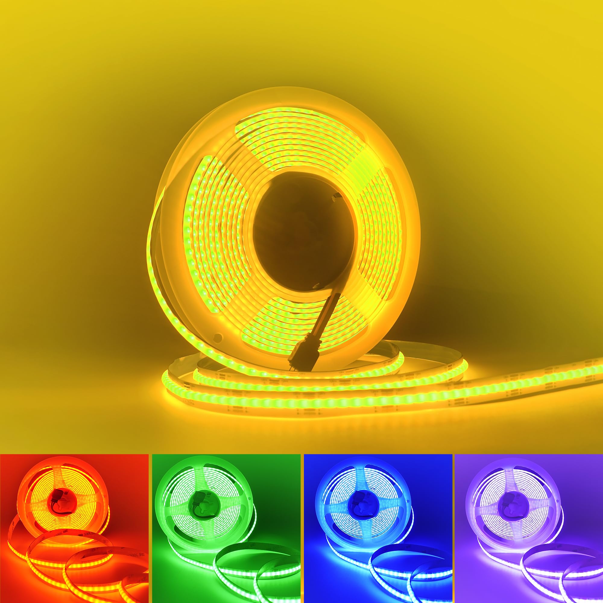 Clearhill 12V COB RGB LED Strip Light with 4Pin Connectors,10mm Width,576LEDs/M,16.4FT/5M,Color Changing Lights,No Dark Spot,IP20,for Bedroom,Home Party,Bar Decoration(NO Dimmer Controller/Adapter)