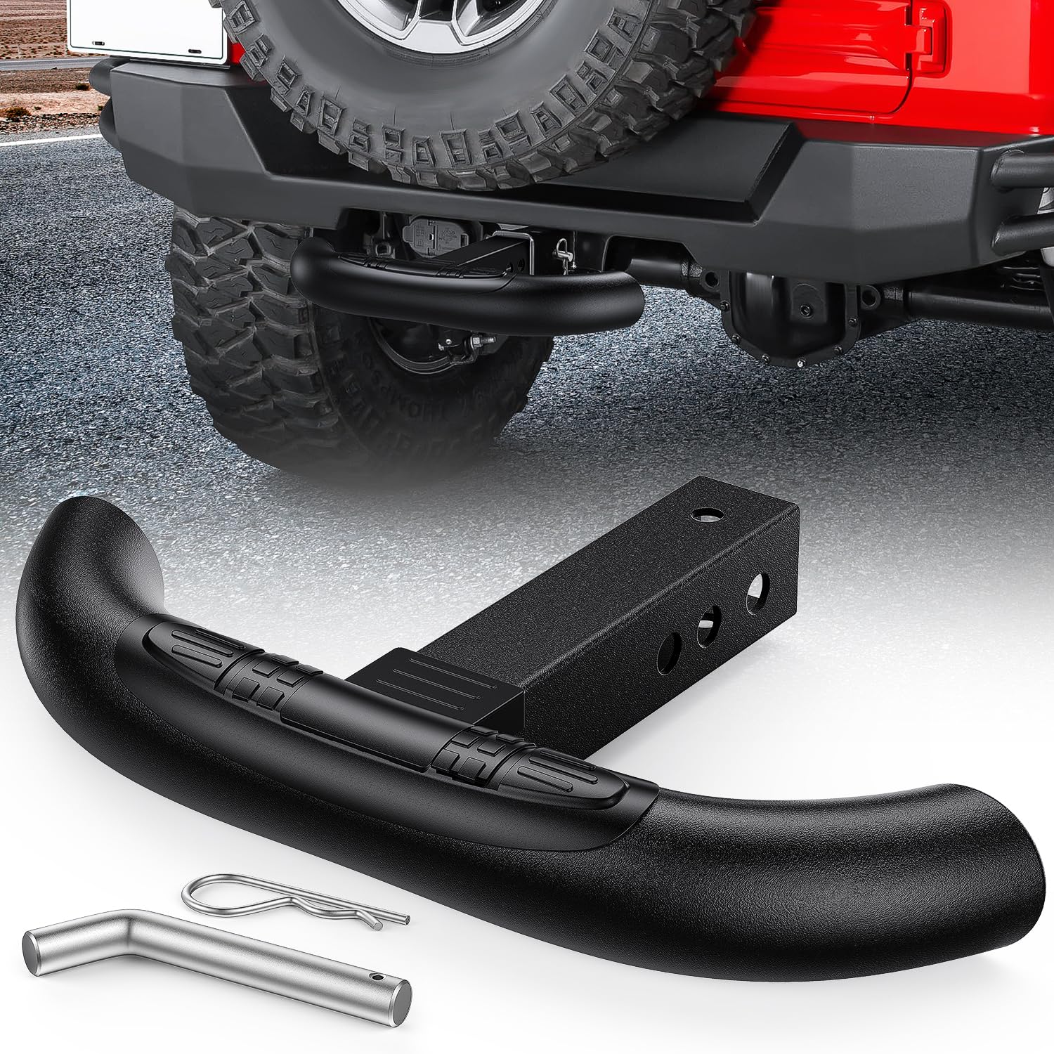 Nilight Tow Hitch Step for 2 Inch Receiver Heavy Duty Steel Universal Rear Bumper Guard 350lbs Capacity Wide Non Slip Trailer Hitch Step Bar with 5/8 inch Pin Clip Fits Pickup Truck SUV Van-image-42