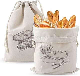 2 Stück Brotbeutel Leinen, 30 x 40 cm Frischhalten Brotsack mit TPU Innenfolie, Wiederverwendbar Brottasche Aufbewahrung mit Kordelzug für Brot Obst Gemüse