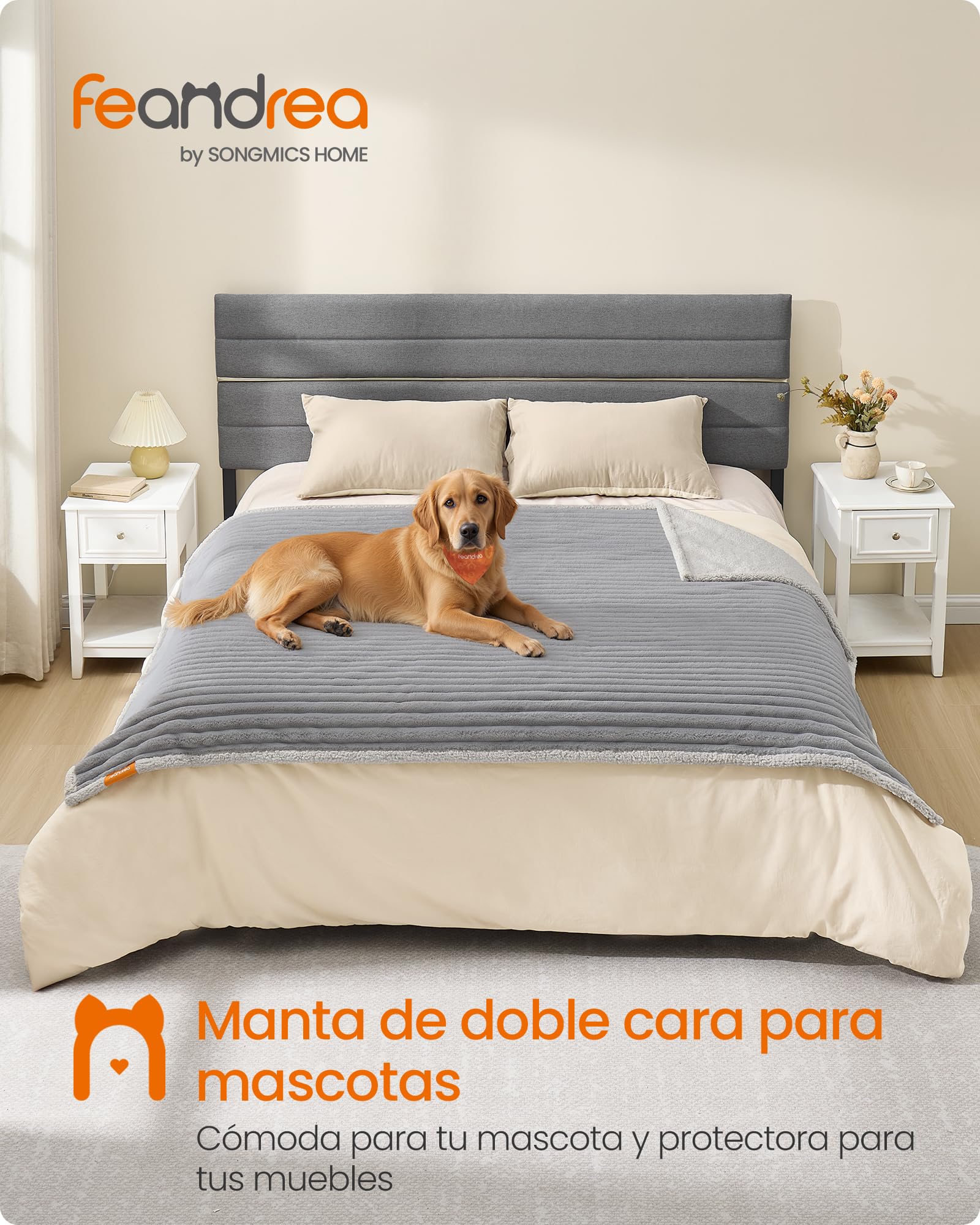 Feandrea Alfombra Impermeable para Perros, Tamaño XXL, 203 x 152 cm, para Perros Grandes y Extra Grandes, Diseño Reversible, Funda de Sofá, Lavable, Gris Paloma y Gris Claro PPB038G01