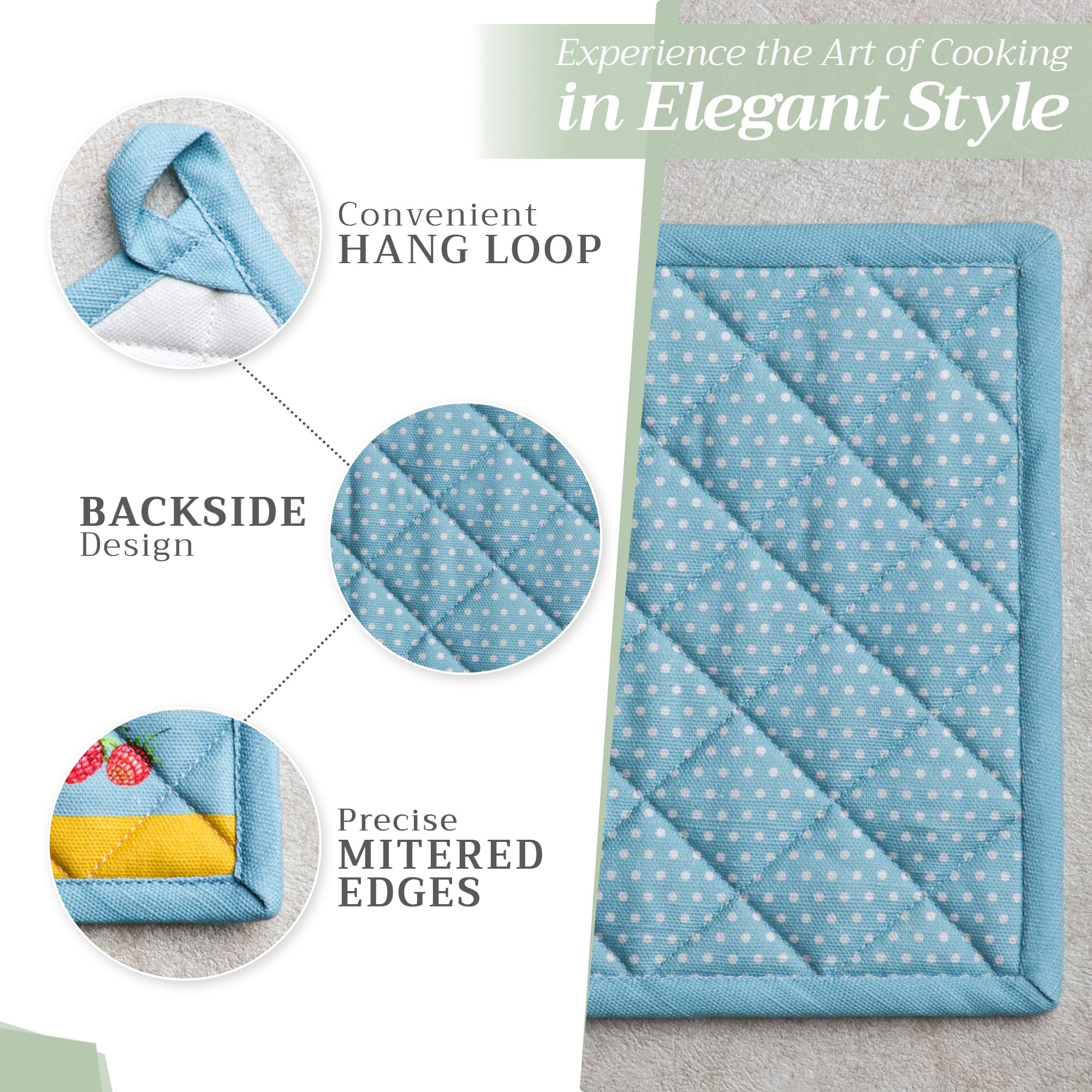 Maison D' Hermine Ibiza – Blue Set Of 100% Cotton Kitchen Gloves (19 Cm X 33 Cm