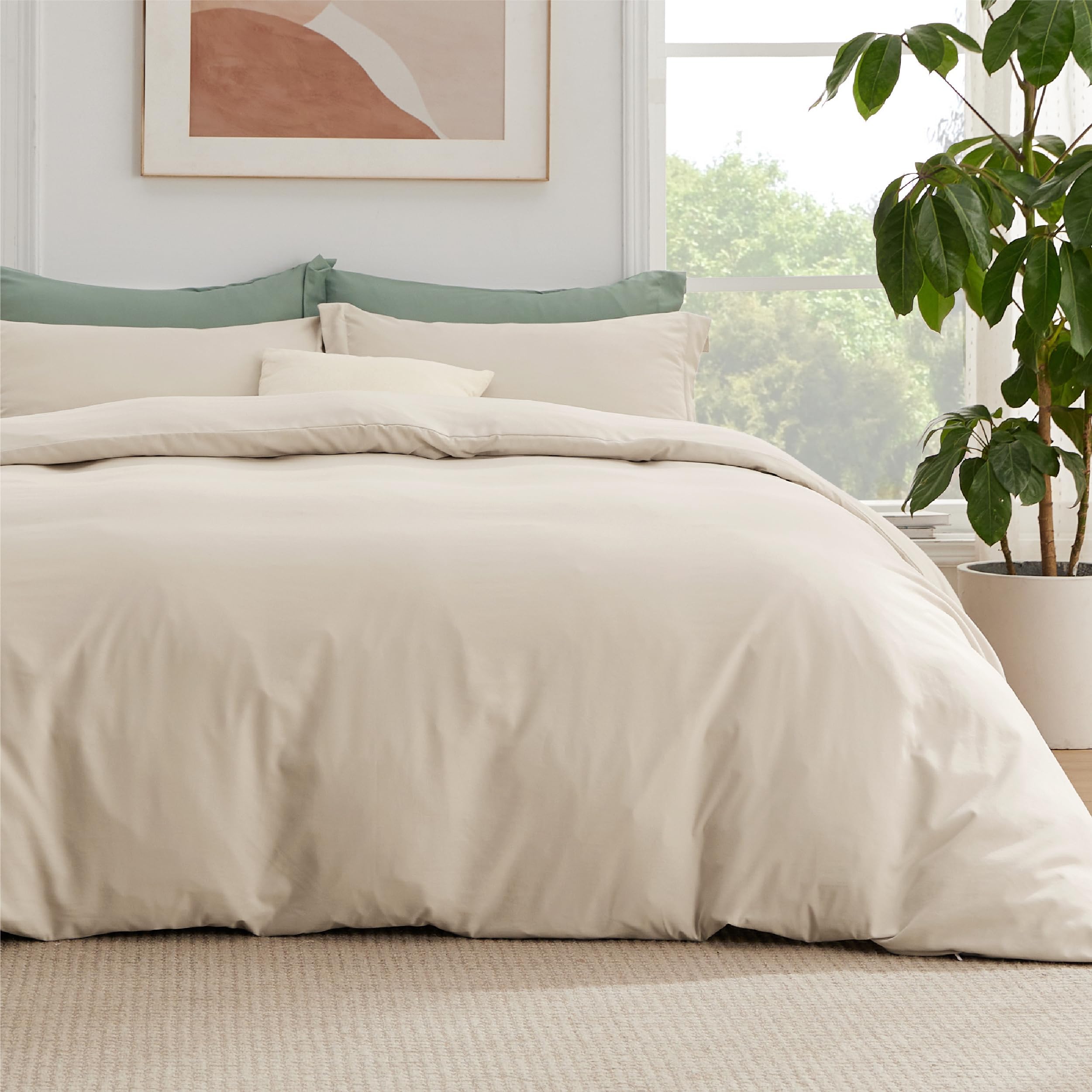 Bedsure King Duvet Cover with Fitted Sheet, Double Brushed Bedding, Beige