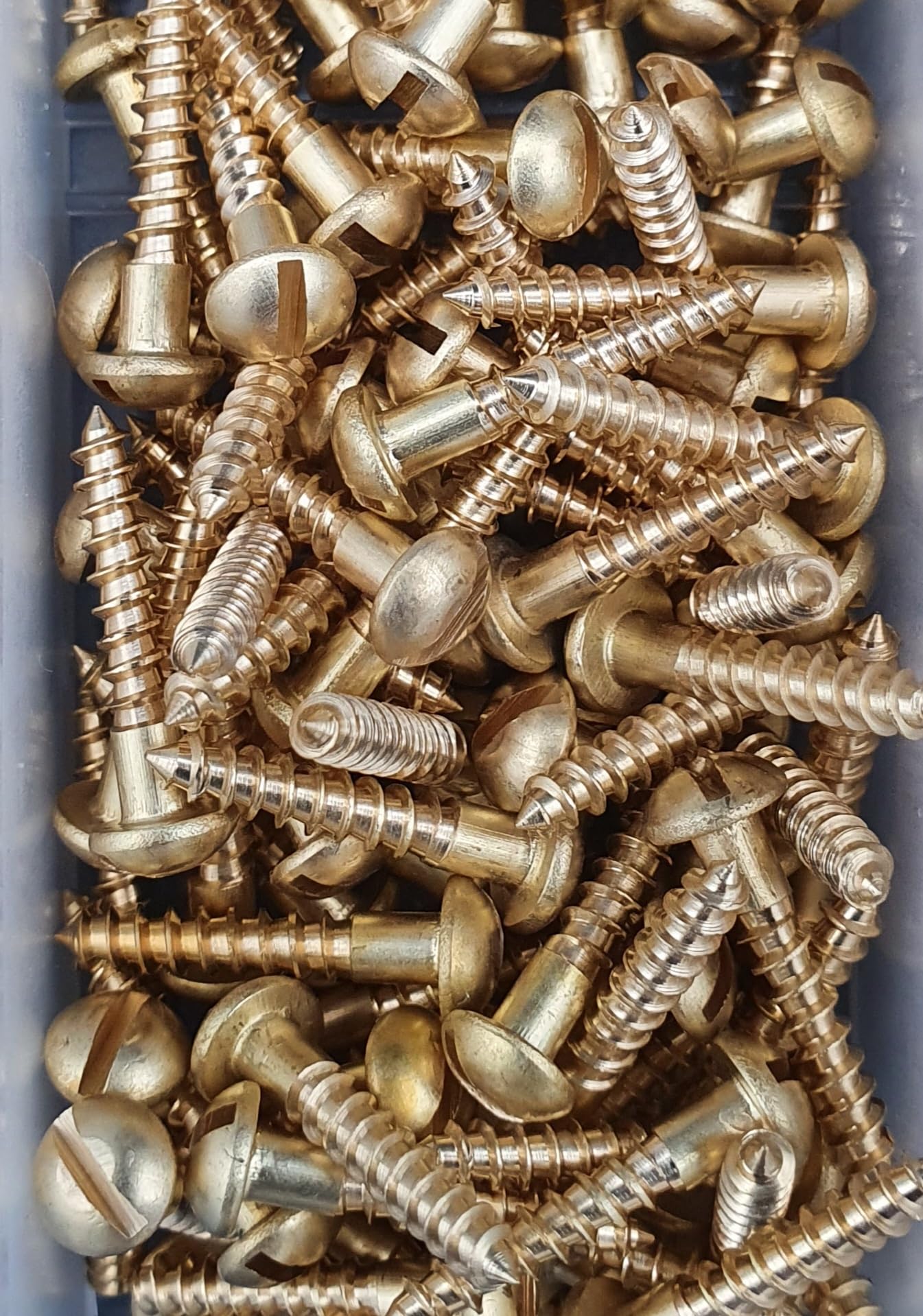300 tlg. Set | Messing Holzschrauben Sortiment DIN 96 – Halbrundkopf Schlitz – Messing Blank – Dekorative Rundkopfschrauben in stabiler Box 2,5mm und 3mm Durchmesser