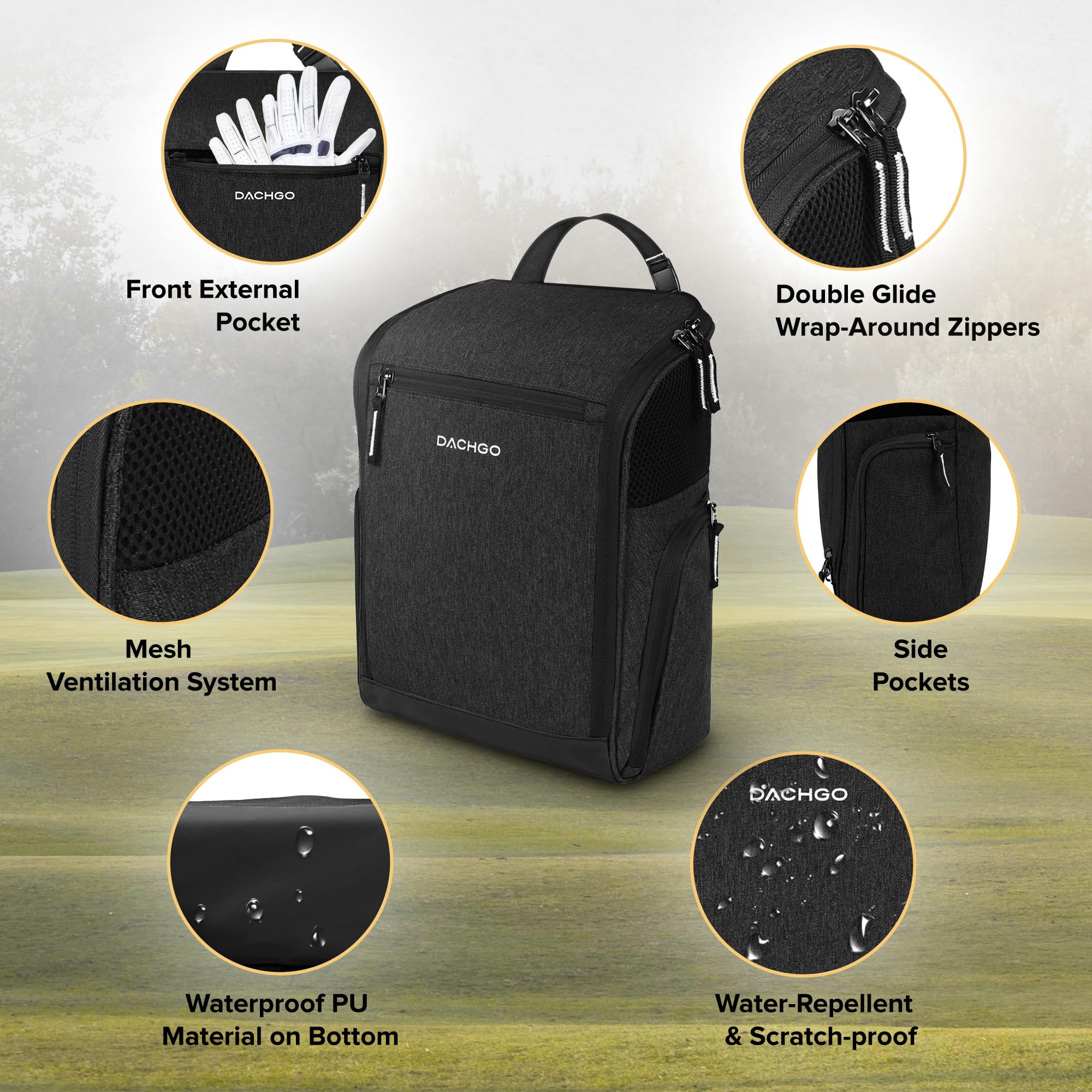 Golfschuhtasche für Herren und Damen, gepolsterte Golf-Schuh-Tragetaschen mit verschnalltem Tragegurt und seitlicher Belüftung, 3 Taschen für Golf-Tees, Bälle und Zubehör, perfekt für Sport,