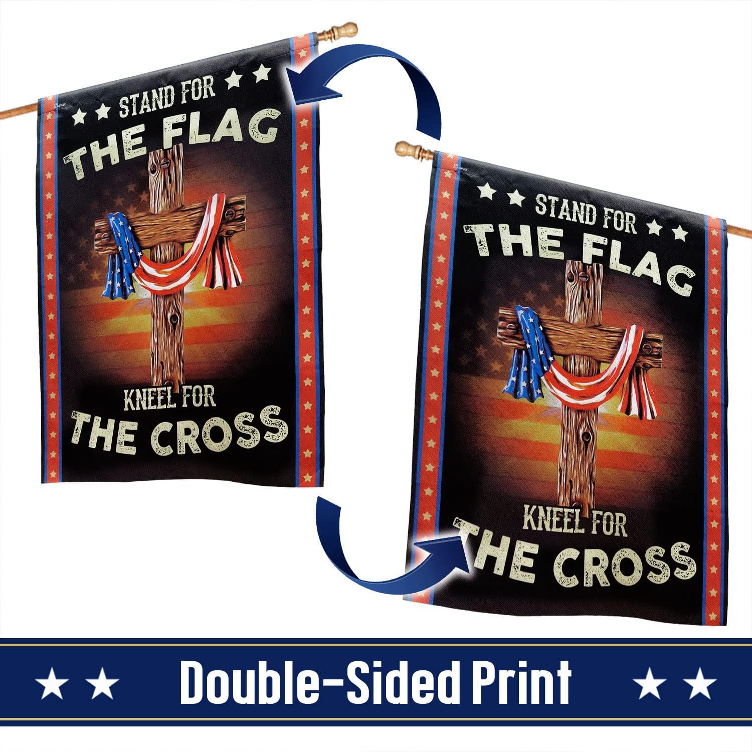 FLAGWIX Christian Patriot American Flags - 4th of July Decorations Outdoor, Stand For The Flag, Kneel For The Cross, House Flag 30x40 - Double Sided, Heavy Duty Canvas Indoor Outdoor Flag