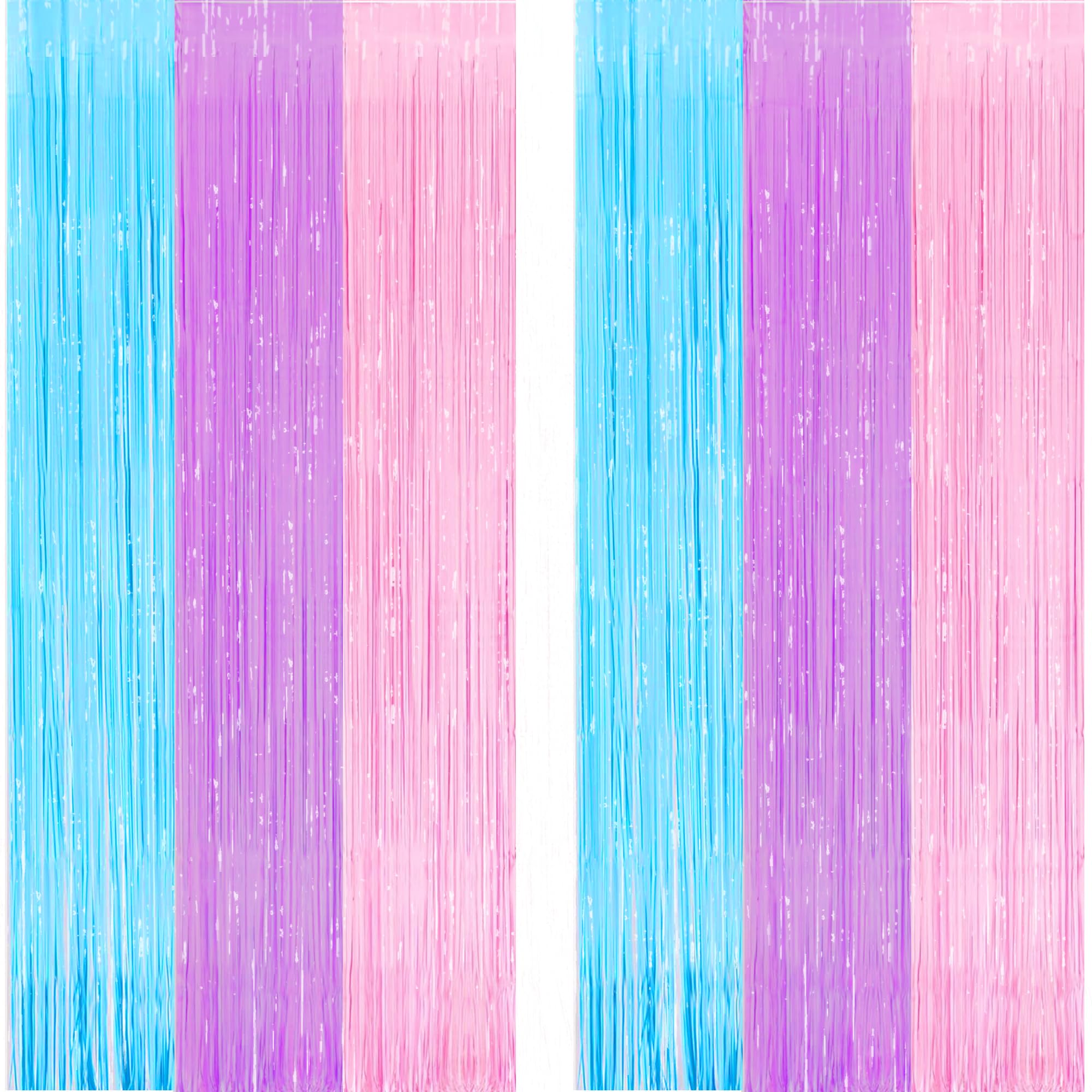 Blue Purple Pink Fringe Backdrop Curtains - MALANKU Mermaid Streamers Decorations for Pony Birthday Decorations Unicorn Party,3.3 x 8.2ft 2 Packs