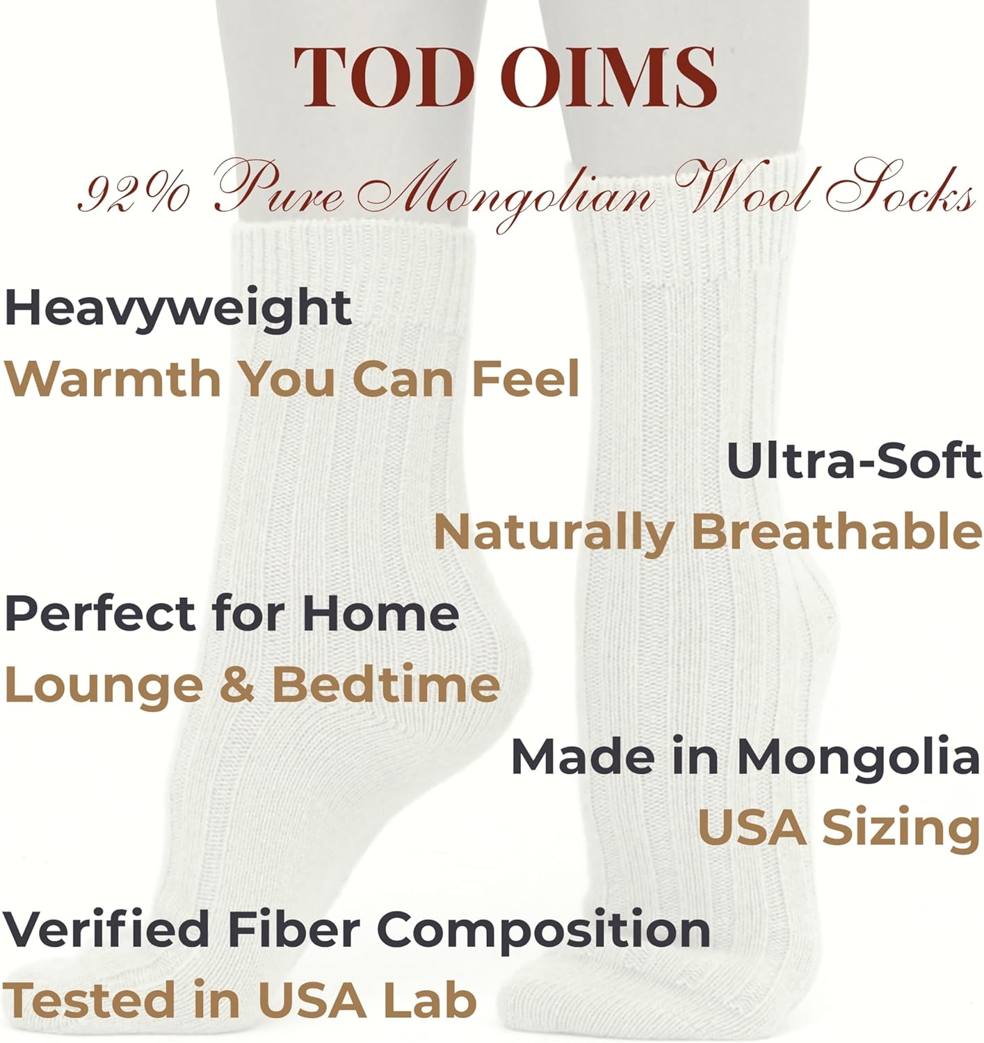 92% Merino Wool Socks Natural Crew Thick Home Travel Winter Cozy Super- Soft Sock 100% Made in Mongolia - Image 7