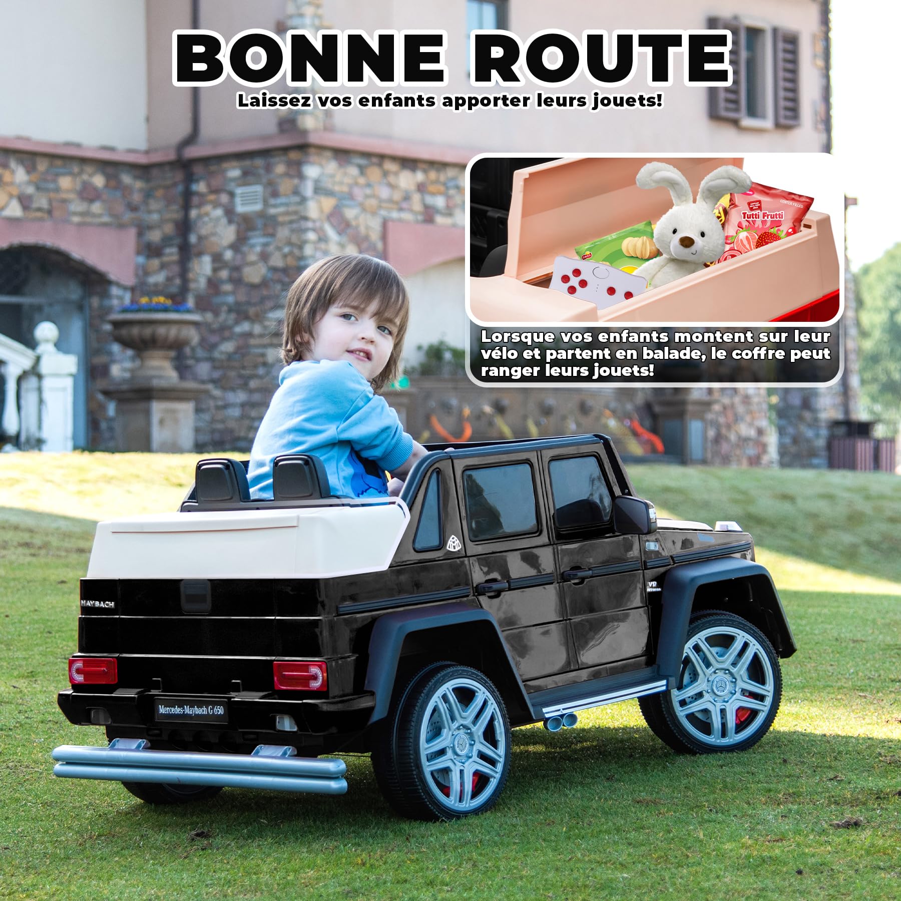 ORYXEARTH Elektroauto für Kinder, Akku 12 V, 7 Ah, Geschwindigkeit 3-5 km/h, für Jungen, Mädchen, Fernbedienung 2,4 G, Bluetooth/LED/Musik/USB, 3-8 Jahre, Geschenk für Kinder, Schwarz