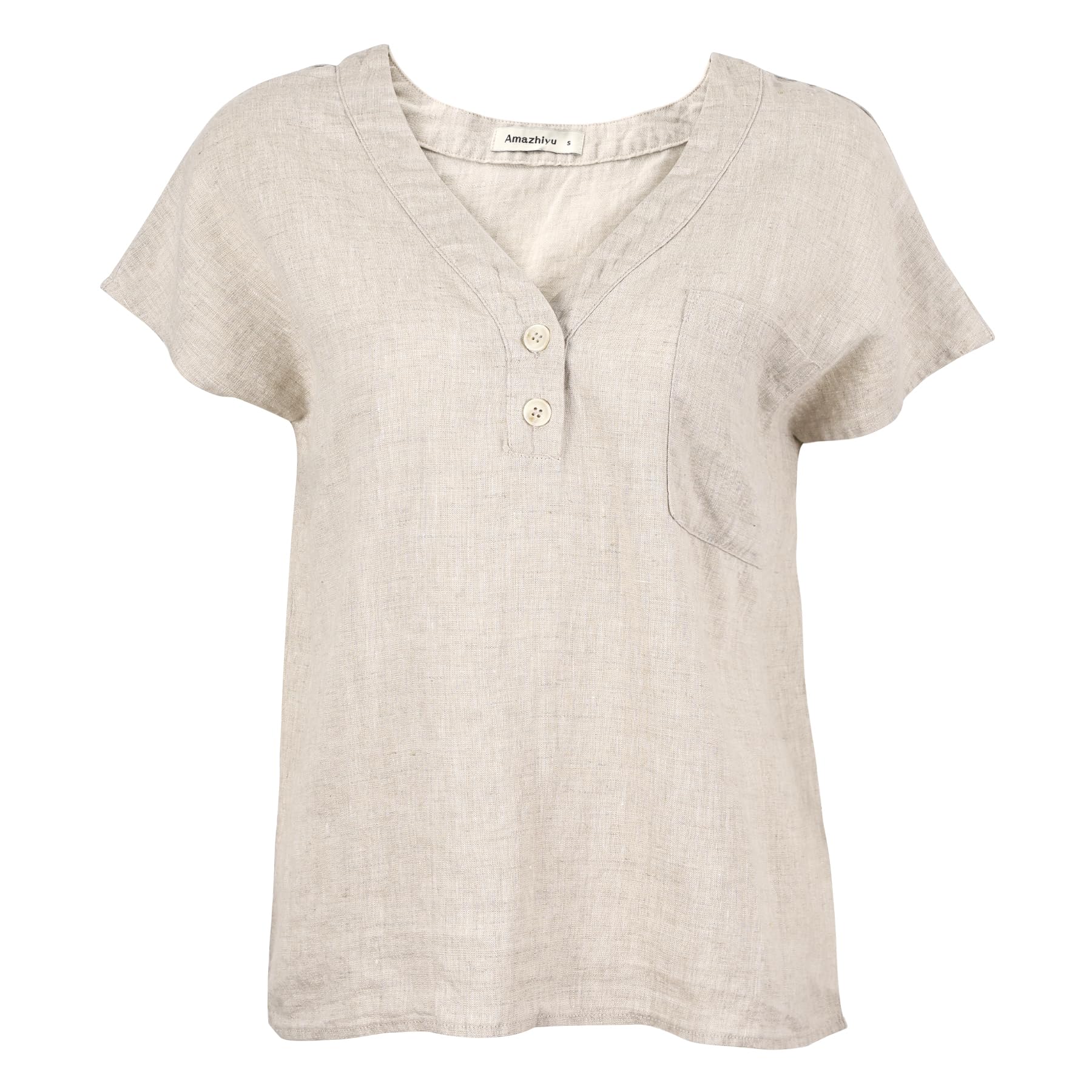 Amazhiyu Damen-Oberteil, 100 % Leinen, lässig, Sommer, V-Ausschnitt, ärmellos, Leinenblusen für UK S-XL