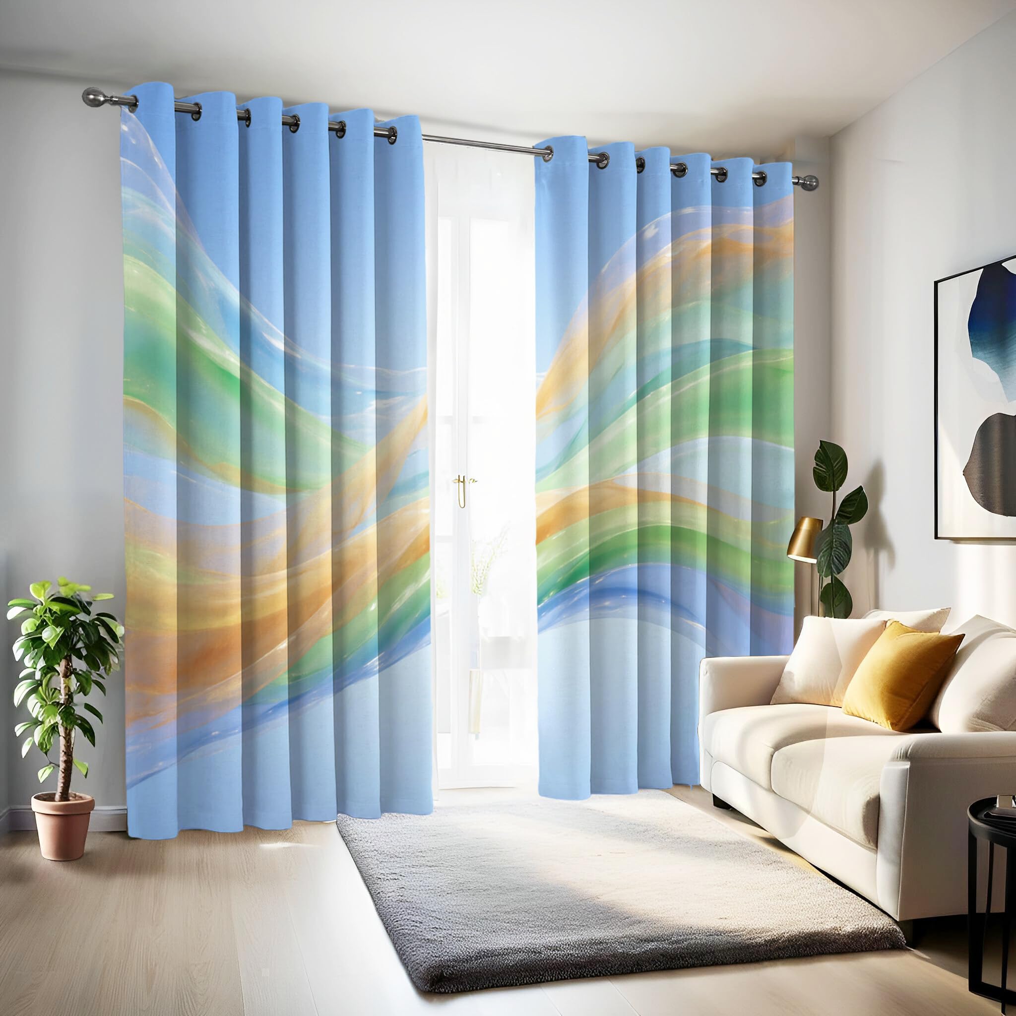 Isolanti Per Camera Da Letto Stampa 3D Curva D'Onda Blu-Verde 2 Pannelli 140X175Cm(L X A) Tende Soggiorno Astratto Moderno Decorazione Motivo Finestra Bambini Tenda Oscuranti Occhielli