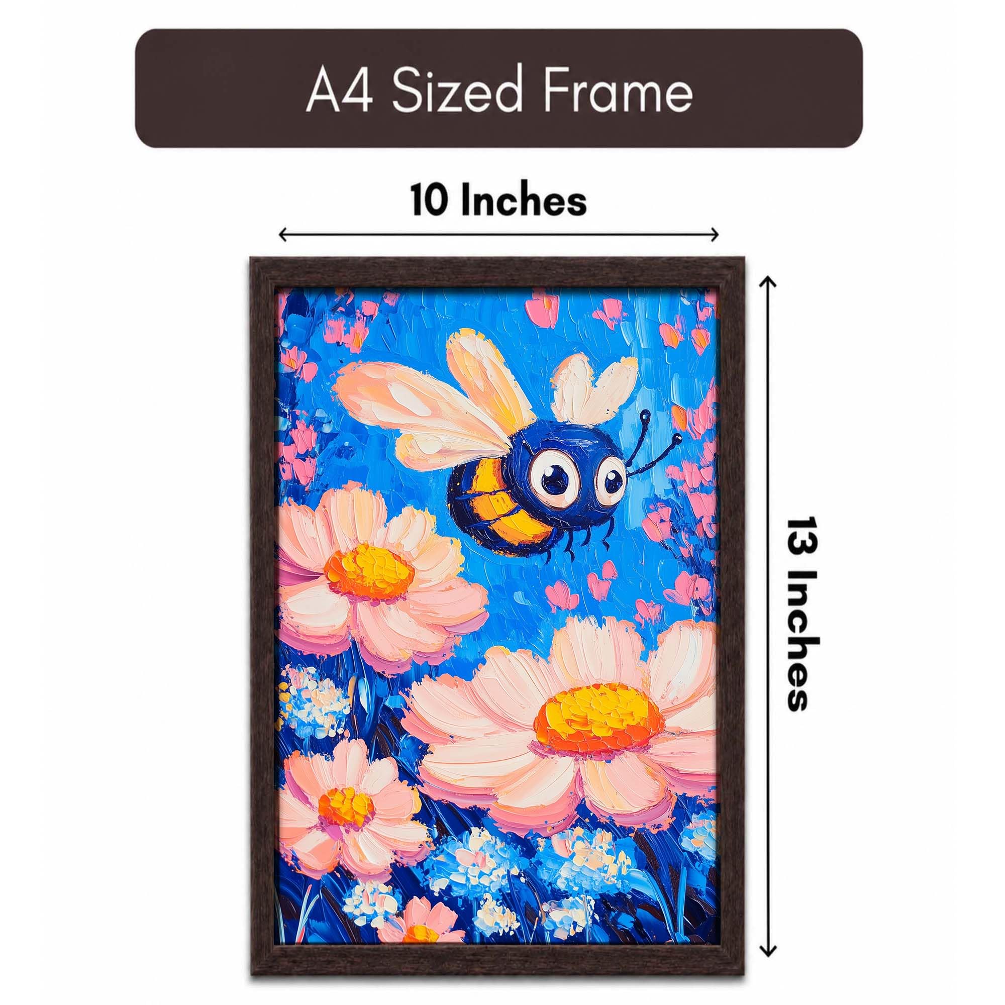 PAPER PAJAMA - Whimsical Bumble Bee and Pink Daisy Floral Garden Framed Wall Art Colorful Nature Illustration Painting for Kids Room Nursery Bedroom Decor - 10x13 Inches 4