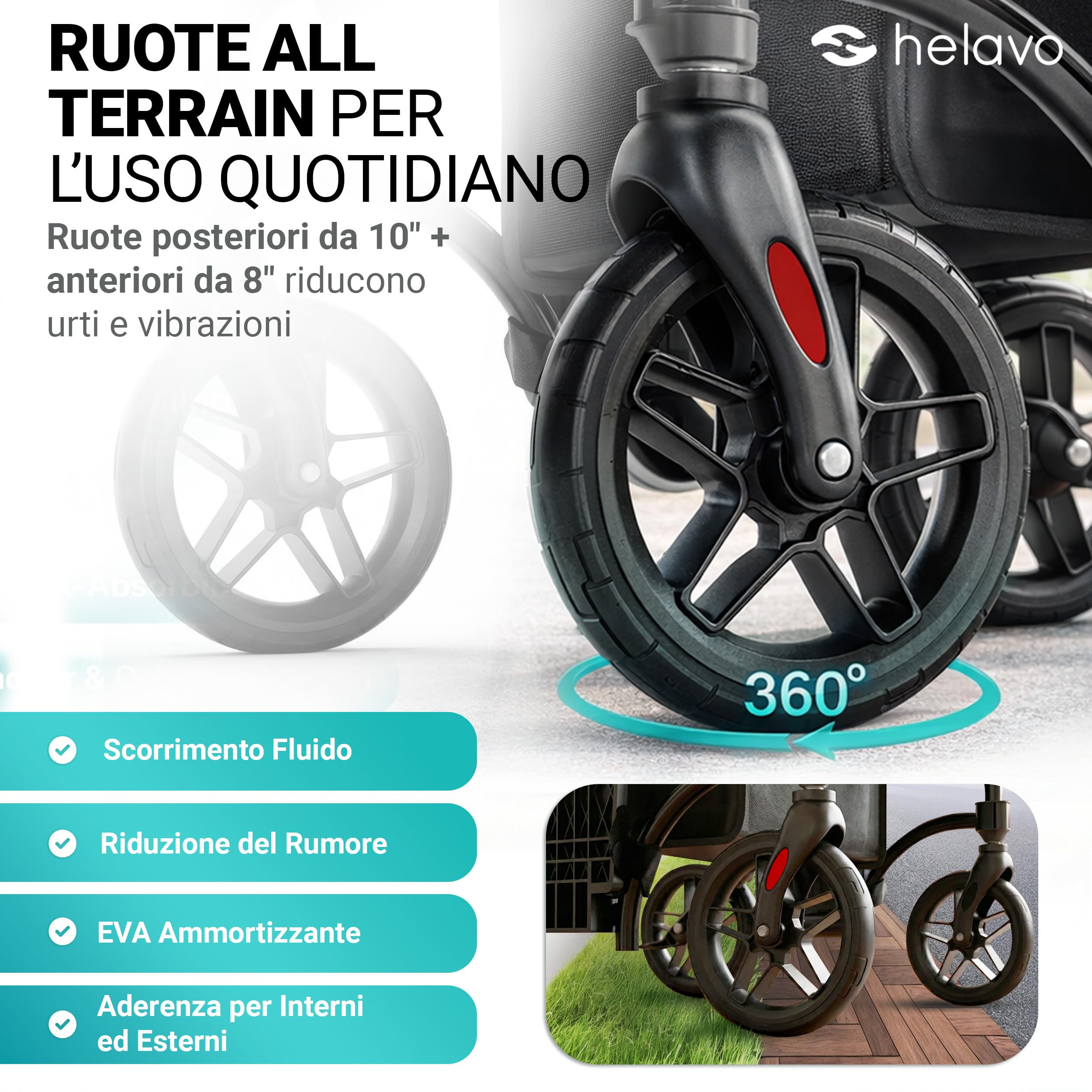 Helavo Deambulatore 2 in 1 e Sedia a Rotelle con Ruote All-Terrain – Deambulatore Sedia a Rotelle Pieghevole e Leggero, Regolabile in Altezza, Portata fino a 136 kg